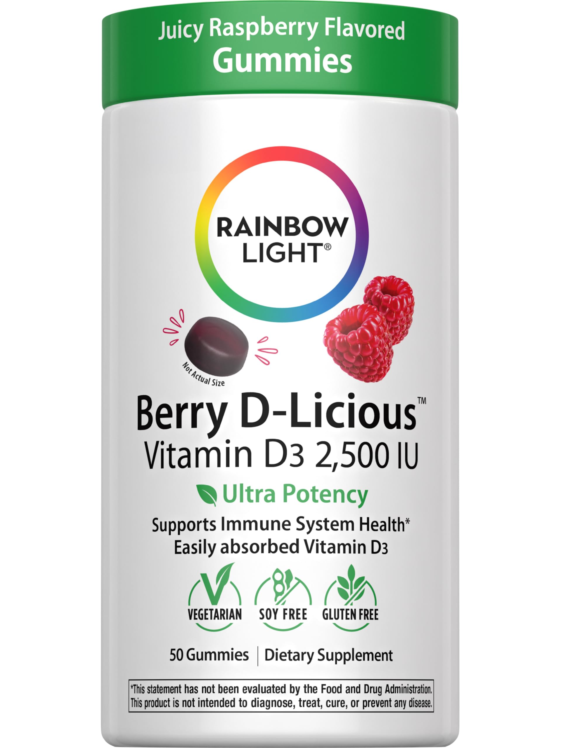 Rainbow Light Vitamin D3 2,500 IU | 50 Gummies | Supports Immune System Health | Easily Absorbed D3 | Raspberry Flavor