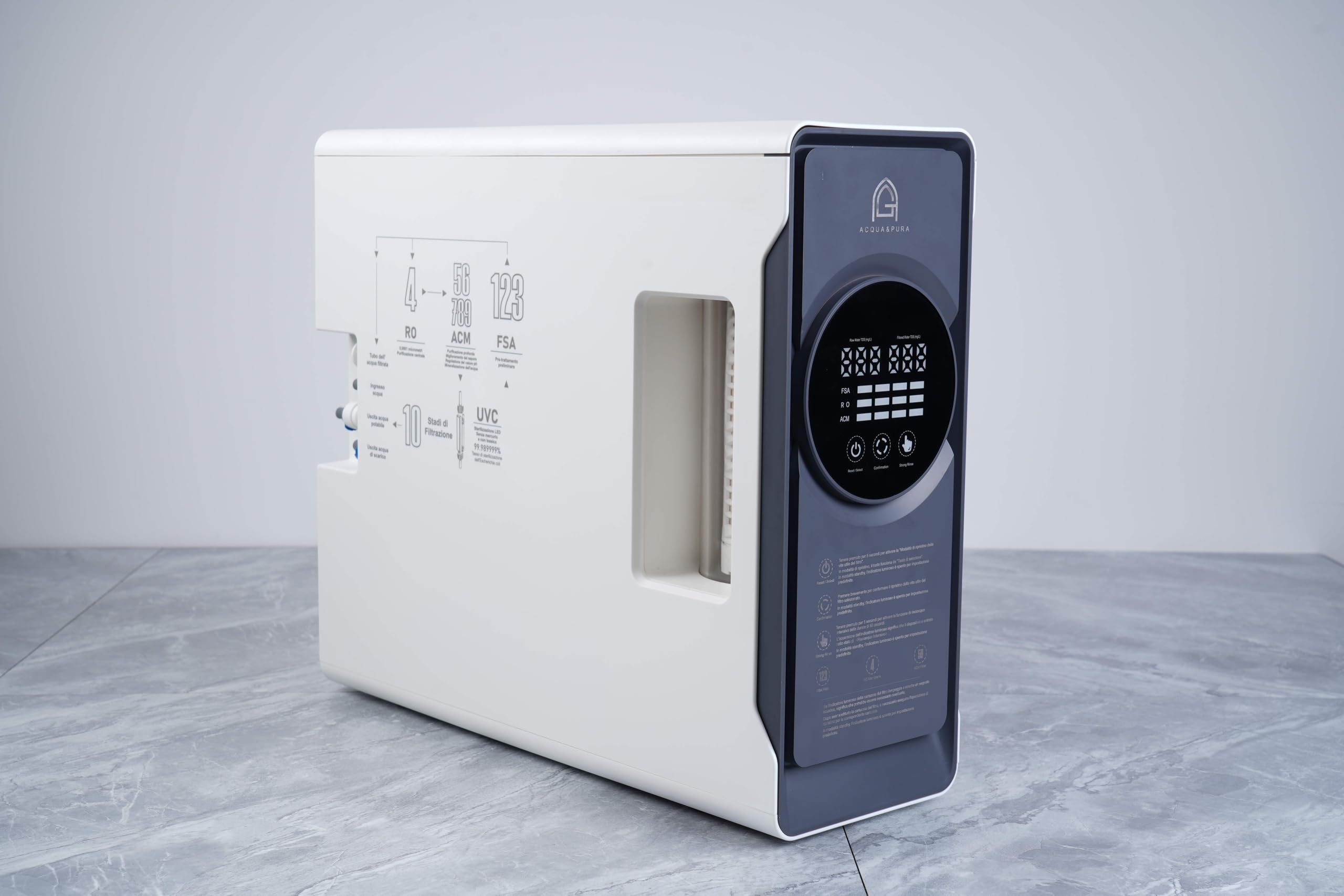 Acqua&Pura Sistema a Osmosi Inversa 1000 GPD, zero acqua stagnante 10 Stadi di Filtrazione con Sterilizzatore UV LED, Display Monitoraggio TDS, Rubinetto Acciaio Inox 304 2 Filtri omaggio