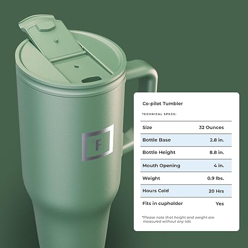 Miniatura 40 de IRON °FLASK Co-Pilot Taza térmica con popote y tapas abatibles, botella con asa para bebidas calientes o frías, a prueba de fugas, para agua o café