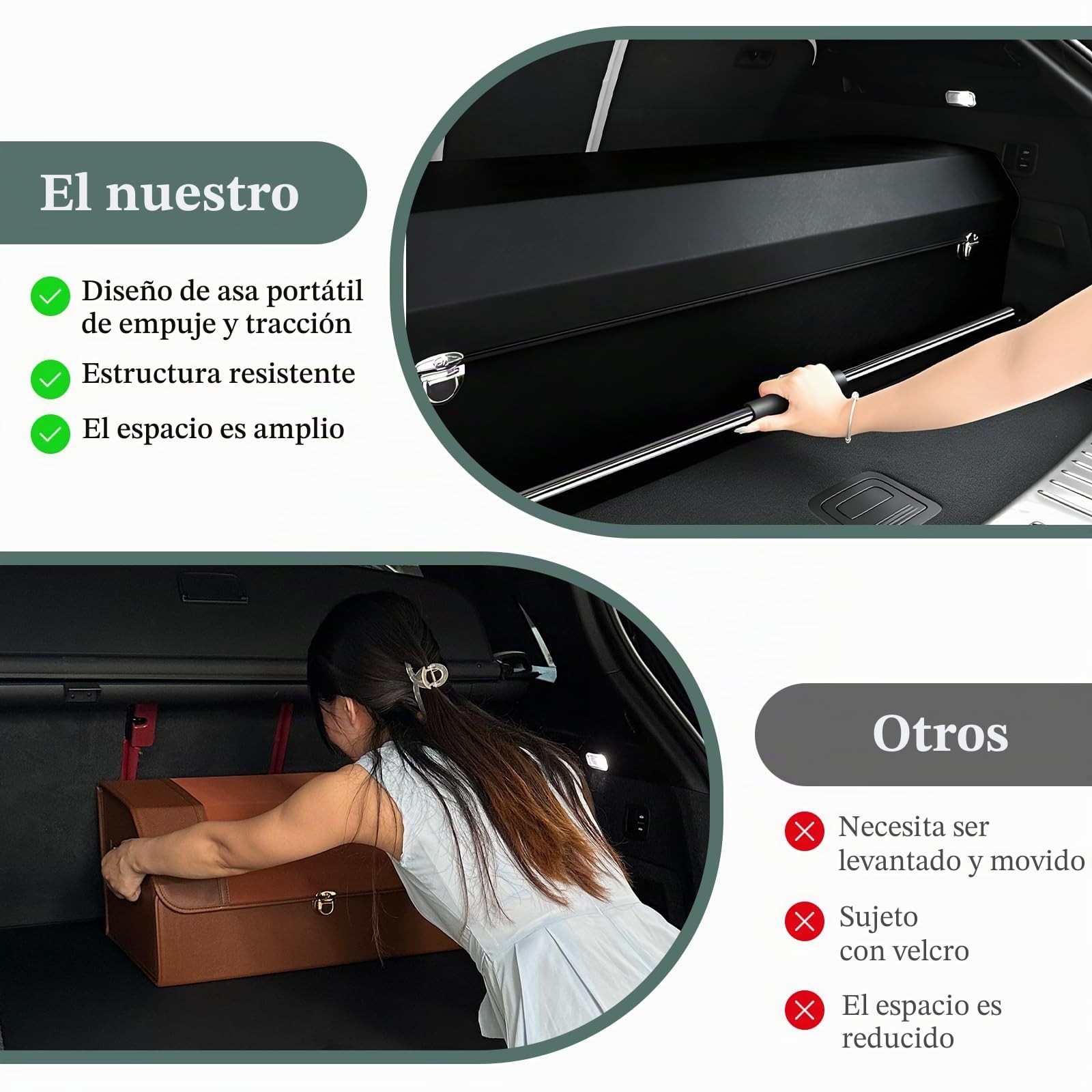 Organizador de Maletero con Tapa – Piel NAPPA Premium, Asa Deslizante Portátil & Caja de Almacenamiento Estable Universal para Coche y SUV (Negro, 103 x 29 x 31 cm)