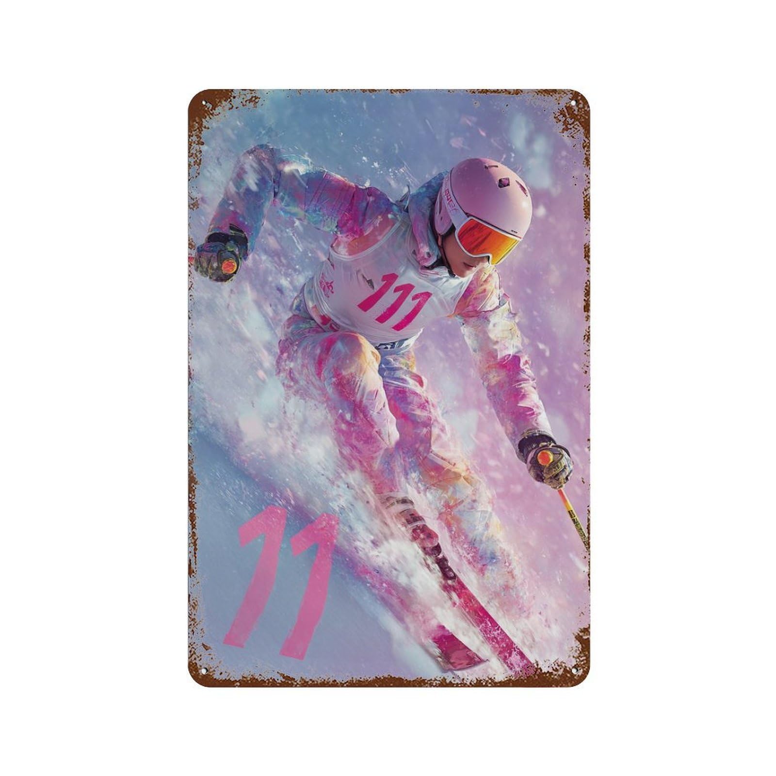 Colorful Skiing Action-1 Decorative Tin Sign 11.8"x7.9", for Bistro, Counter And Cafe Decor, Retro Wall Decor