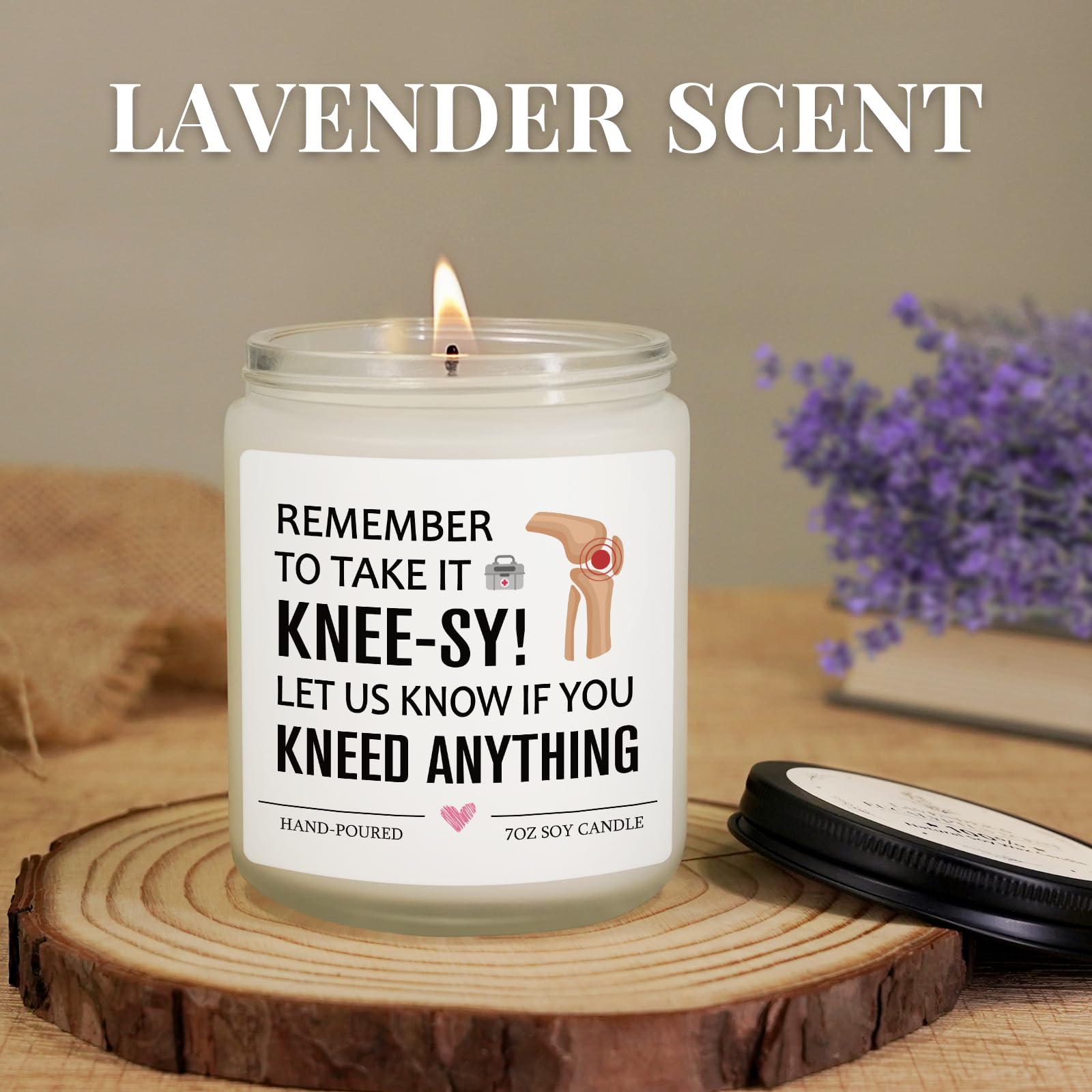 Post Knee Surgery Recovery Gifts, Knee Replacement Gifts, Knee-sy Gift, Comfort Get Well Soon Gift for Men Women Patients，Funny Lavender Scented Candle