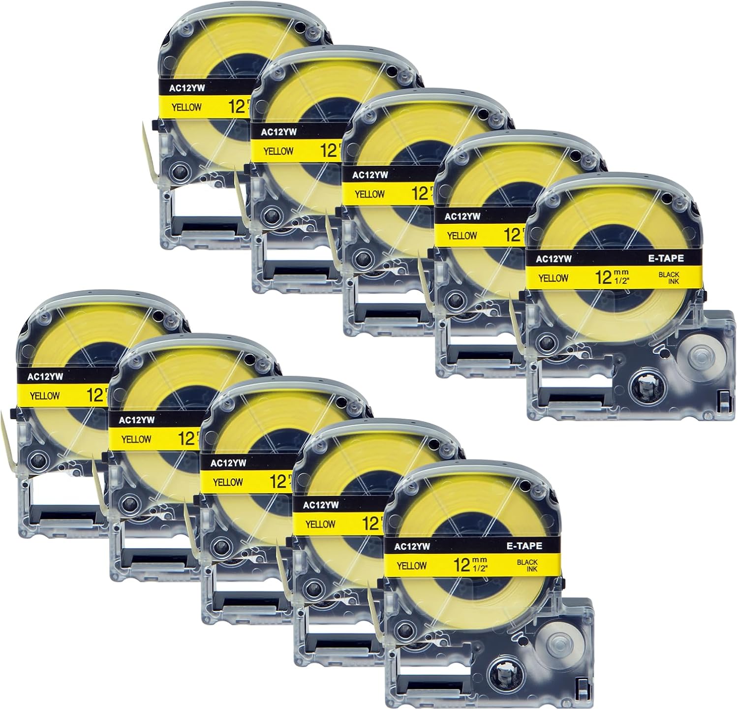 10PK Compatible for LC-4YBW LK-4YBW SC12YW Black on Yellow 12mm 1/2" x 26' Label Tape Used in LW-300 LW-400 LW-500 LW-600P Label Makers