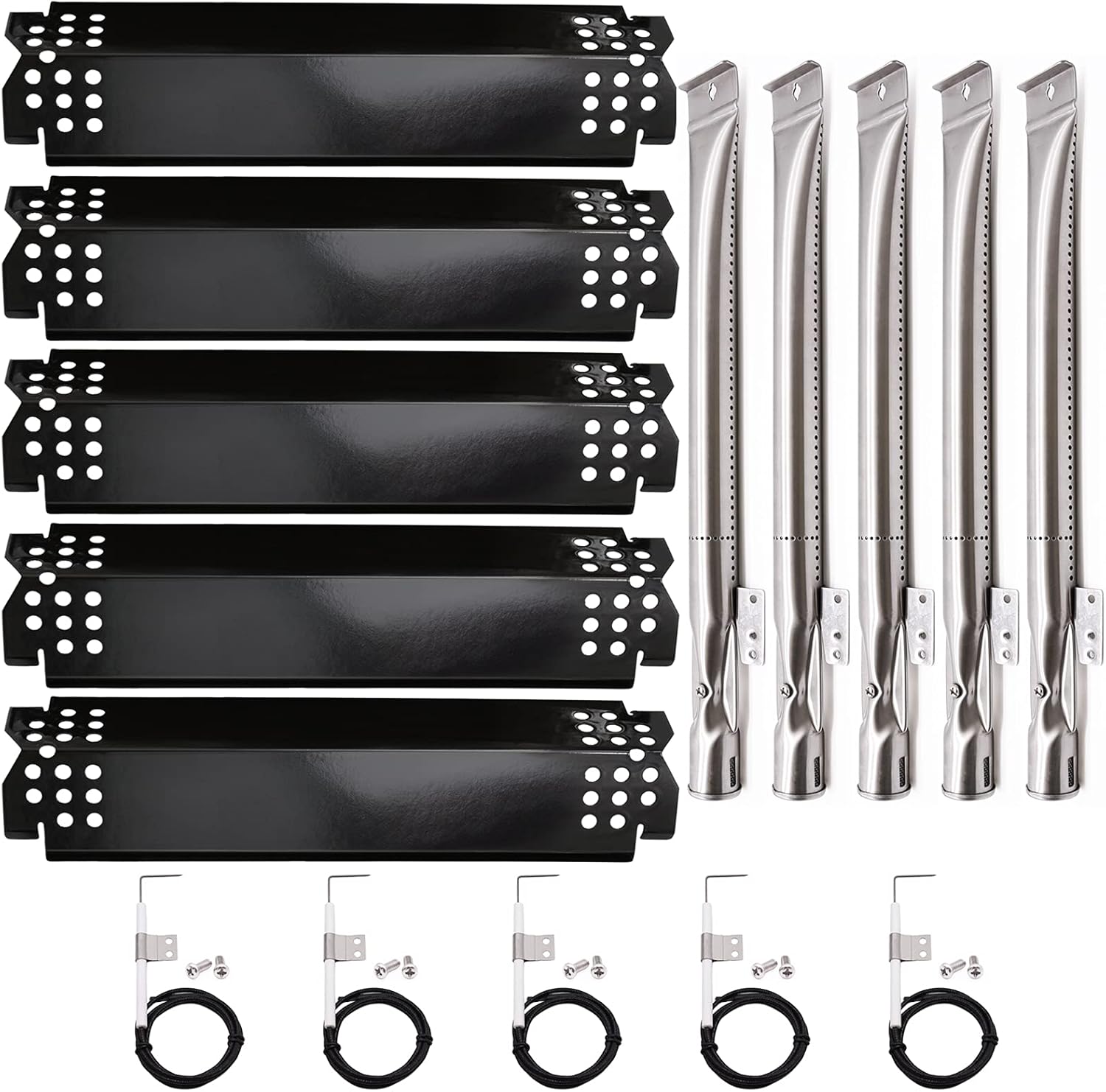 Grill Replacement Parts for Nexgrill 5 Burner 720-0888N, 720-0888, 720-0864, 720-0830H, Grill Heat Plate Shields, Burner Tubes and Ignition Electrodes for Nexgrill Replacement Parts 5 Burner