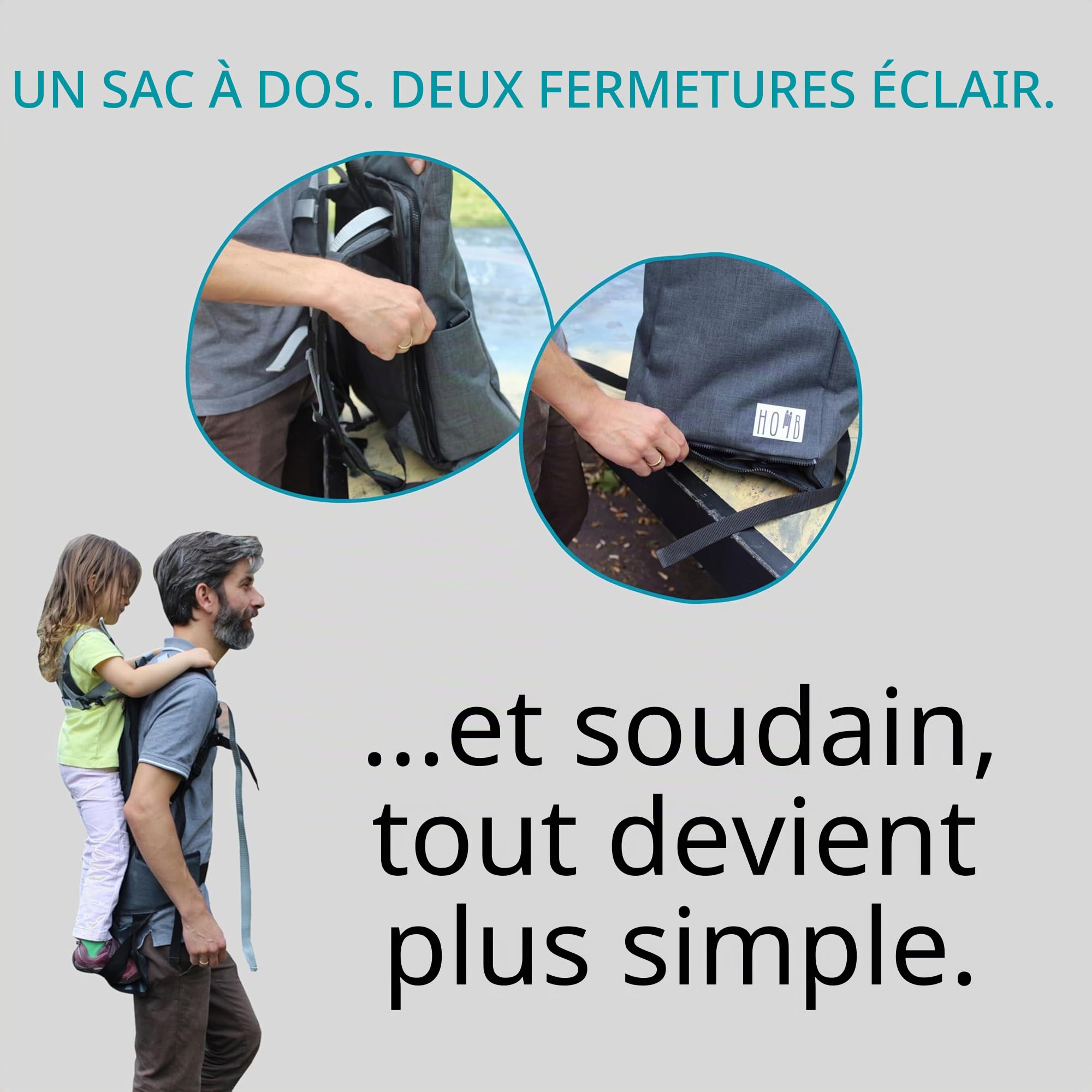 Sac à Dos Avec Porte-Bébé - Col Souple Le Plus Léger - Porte-Enfant Jusqu'à 25 kg - Randonnée à Partir de 2 Ans - Transport (Gris Chiné)