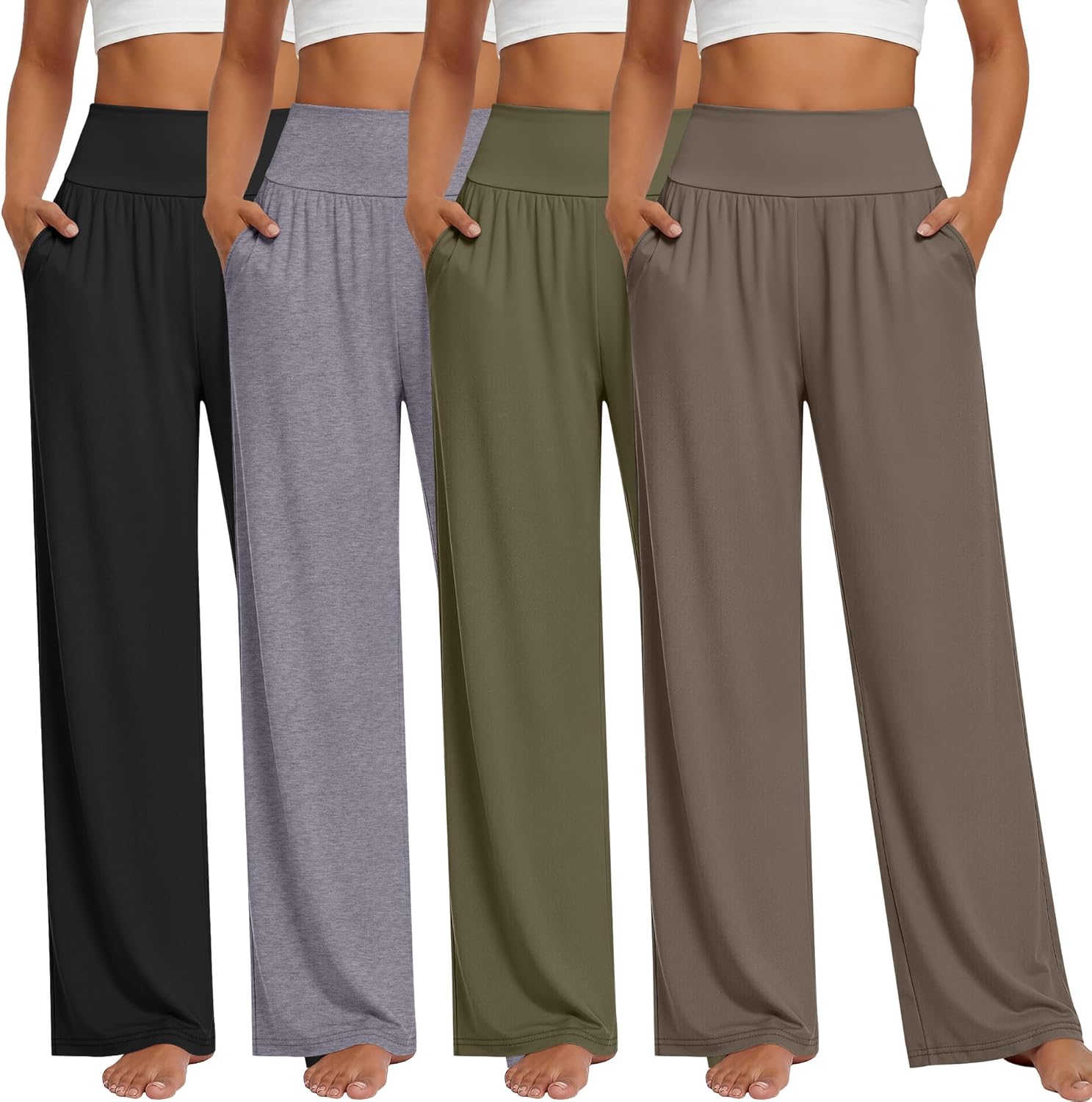 Neer 4 Pack Women's Wide Leg Yoga Pants High Waist Casual Sweatpants Loose Cozy Lounge Pajama Flowy Pants with Pockets