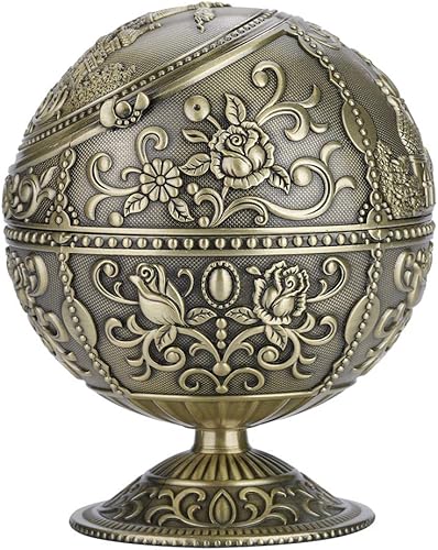 Miniatura 4 de Cenicero redondo de aleación antigua, cenicero, cenicero de metal, retro para oficina, hogar, decoración (castillo de bronce)