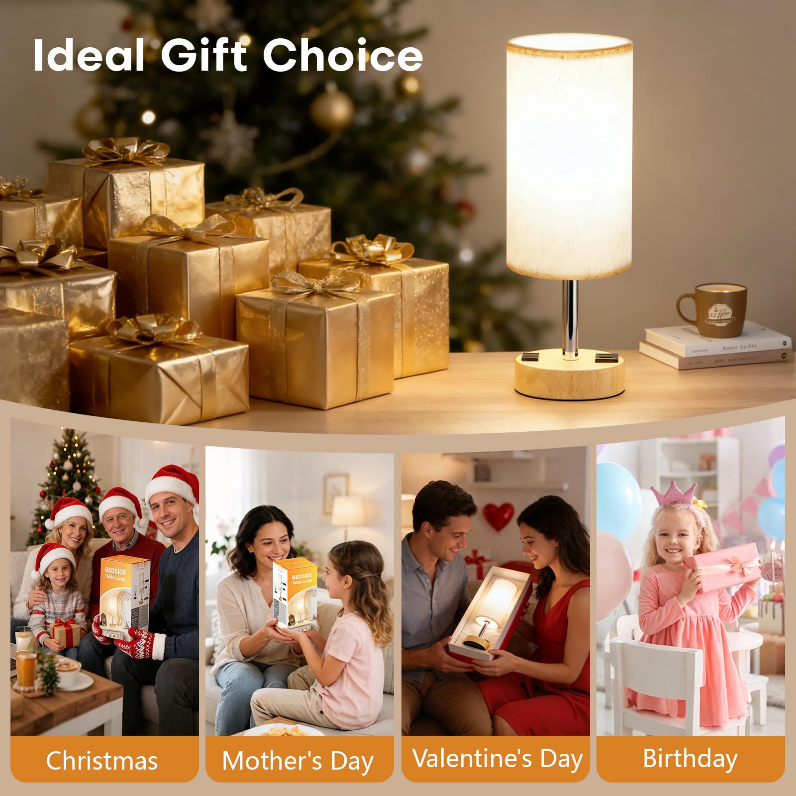 The 5 Best Table Lamps for Small Nightstands in 2026 1 MOICO Bedside Table Lamp for Bedroom, 3-Way Dimmable Nightstand Lamp with USB C, — product photo