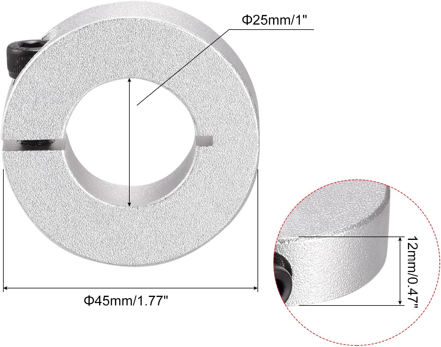 MECCANIXITY Shaft Collar 1 Inch Bore Single Split Aluminum Clamping Collar Shaft Collars with Set Screw Silver Tone 2 Pack