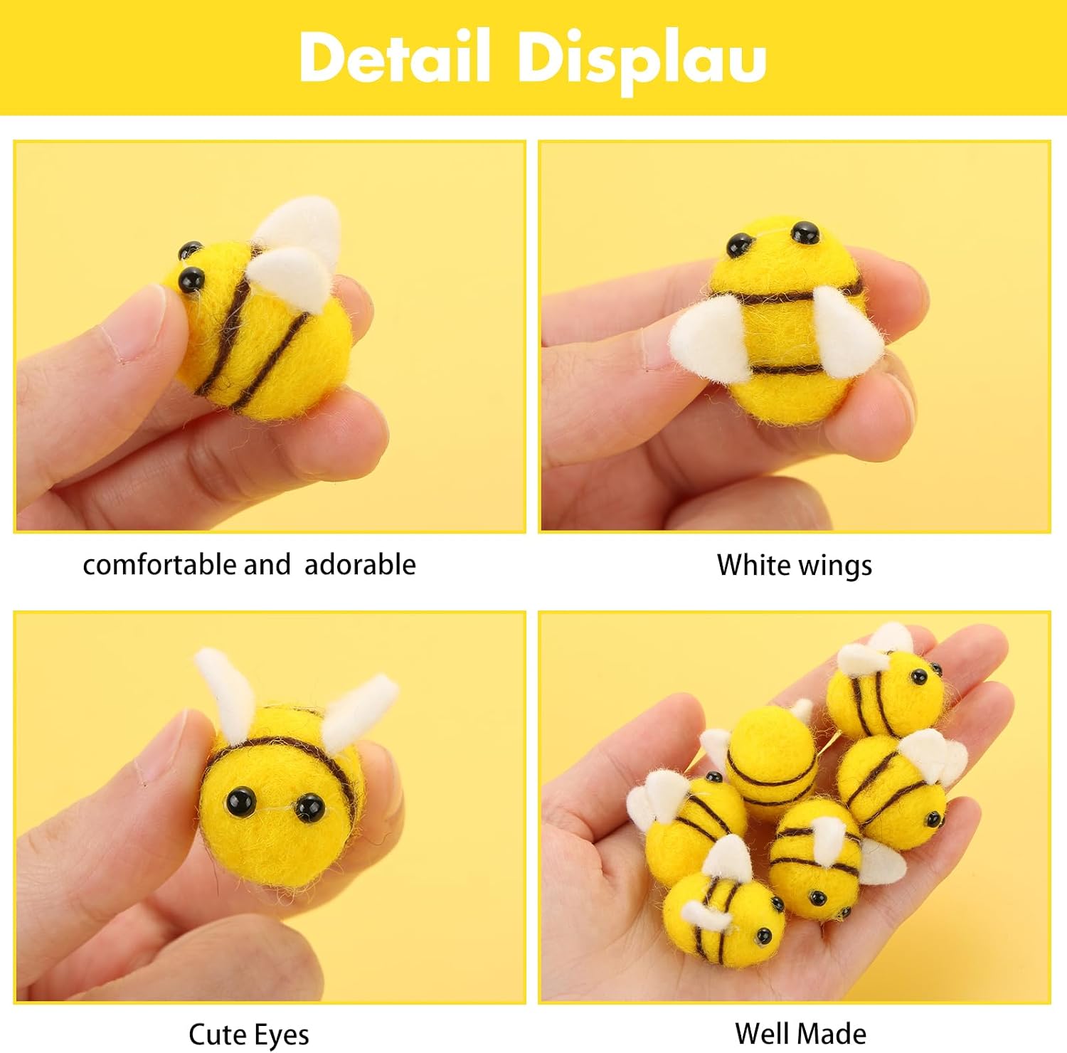EVERMARKET 25 Pcs Felt Bees Decor Small Wool Bumble Bee Plush Party Decorations for DIY Craft Wreath Scrapbooking Party Home Decor