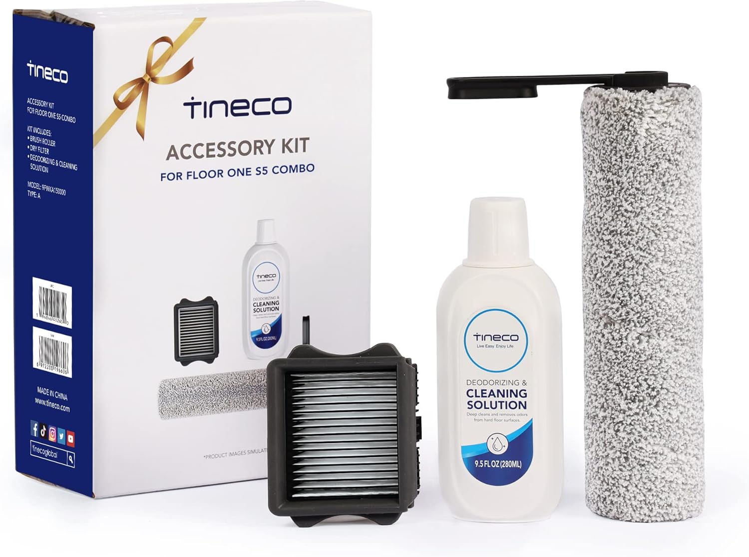 Tineco Floor ONE S5 Combo Replacement HEPA Assembly & Brush Roller & 280ml Solution Set, Cordless Stick Vacuum Mop Accessories Set