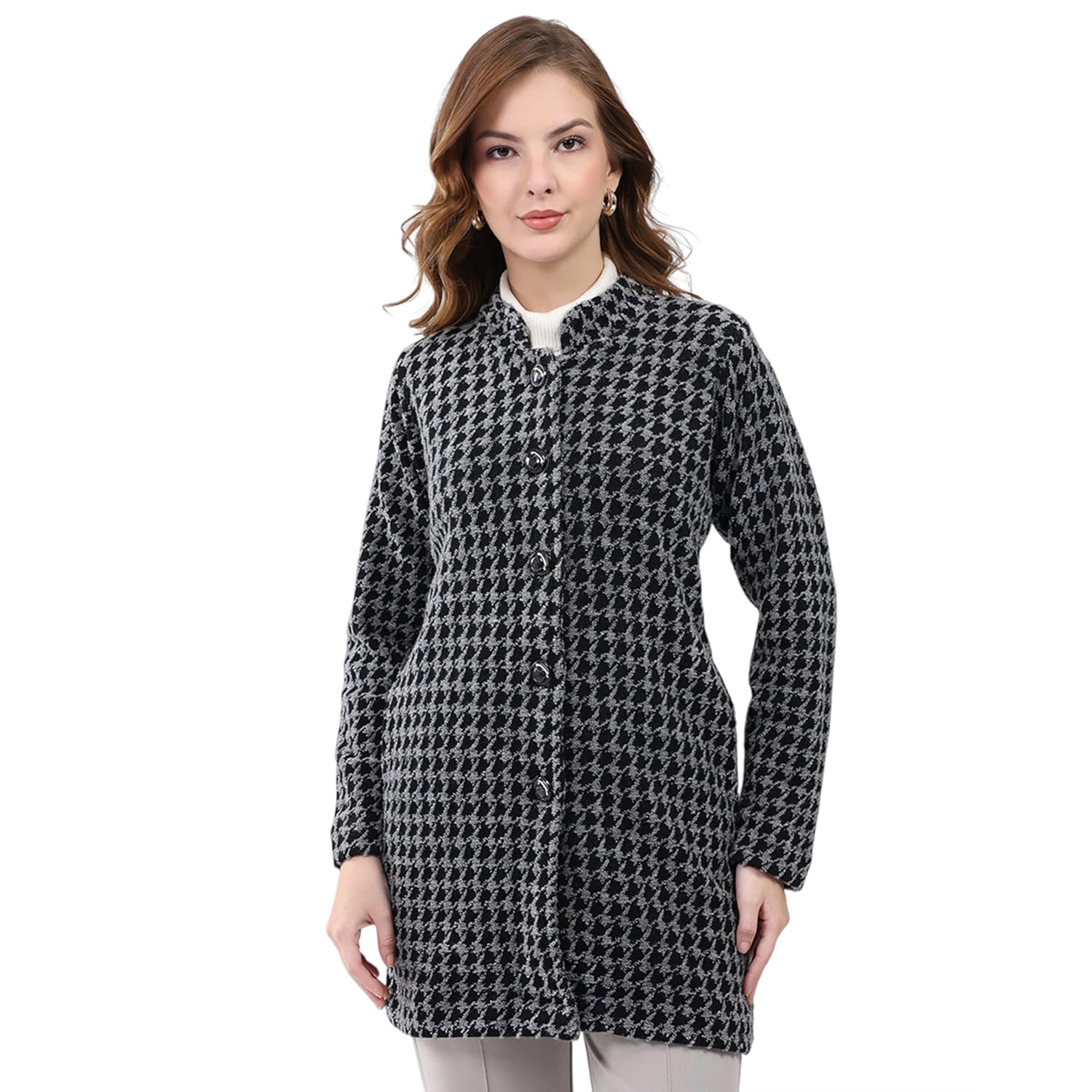 Men Regular Fit Self Designed Pattern Round Neck Button Closure Full Sleeve Winter Knitted Coat| Warm Woolen Long Sweater for Ladies |Comfortable Winter Wear for Women (Pack Of 1)