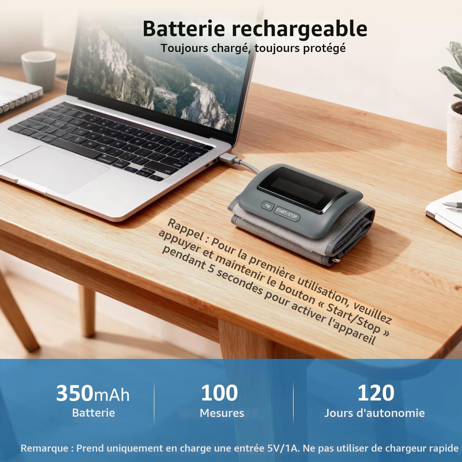Tensiomètre de Bras Intelligent avec Annonce Vocale – Tensiomètre Numérique avec Batterie Rechargeable et Brassard – Idéal pour la Maison et les Déplacements