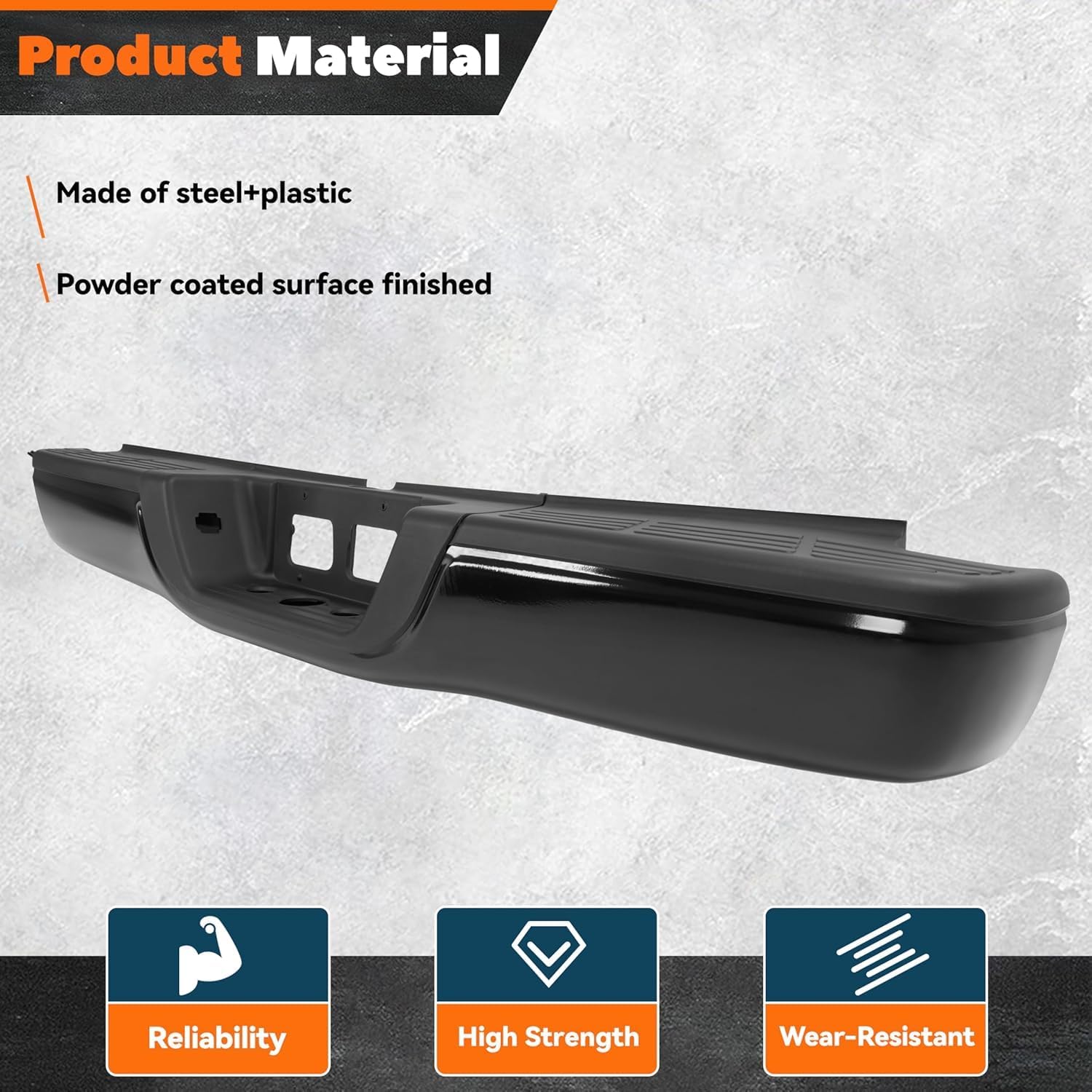 KUAFU Rear Step Bumper Compatible with 2000-2006 Toyota Tundra TO1103108 Steel+Plastic Powder Coated Black
