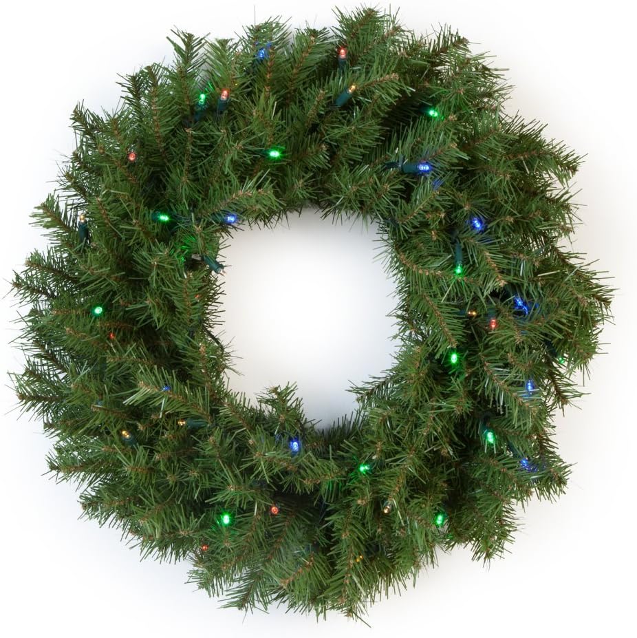 National Tree Company Pre-Lit Artificial Christmas Wreath, Green, Norwood Fir, Multicolor Lights, Christmas Collection, 24 Inches