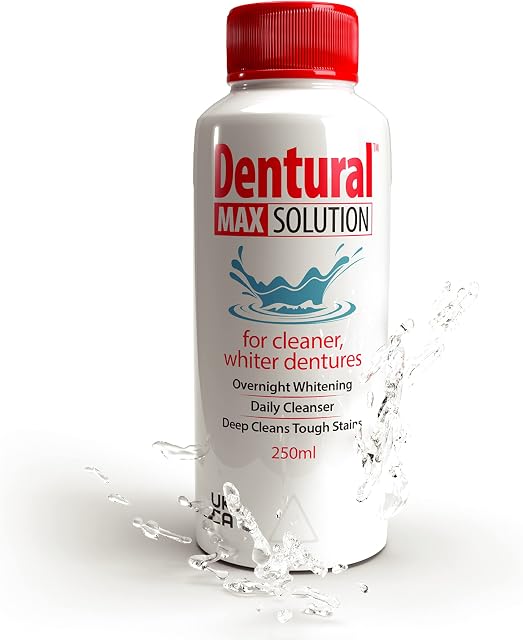 Dentural Max Solution 250ml for Cleaner Whiter Dentures Overnight Whitening Deep Cleans Tough Stains Daily Cleanser **Expiry Date July 2023**