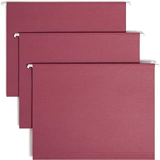 Smead Colored Hanging File Folder with Tab, 1/5-Cut Adjustable Tab, Letter Size, Maroon, 25 per Box (64073) (Pack of 1)