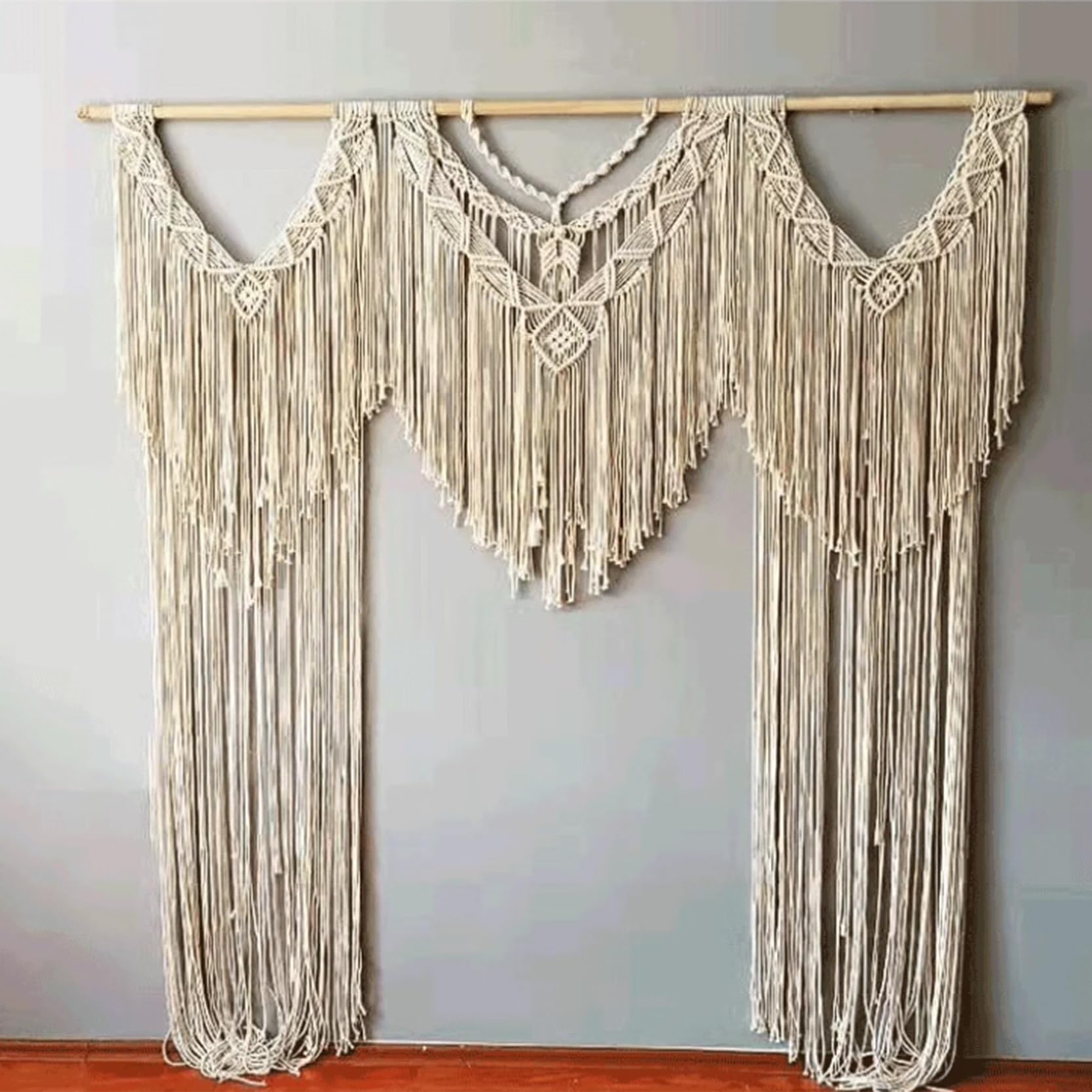 Tapiz de macramé para colgar en la pared, decoración bohemia grande, hecho a mano, cuerda de algodón, para el hogar, telón de fondo de boda, 140 x 185 cm