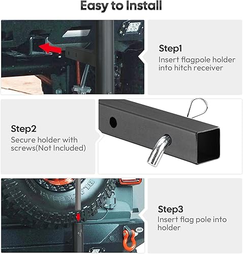 Miniatura 3 de Yescom Soporte para mástil de bandera de montaje de enganche de 2 pulgadas para 1 bandera con 2 tornillos anti-tambaleo SUV RV