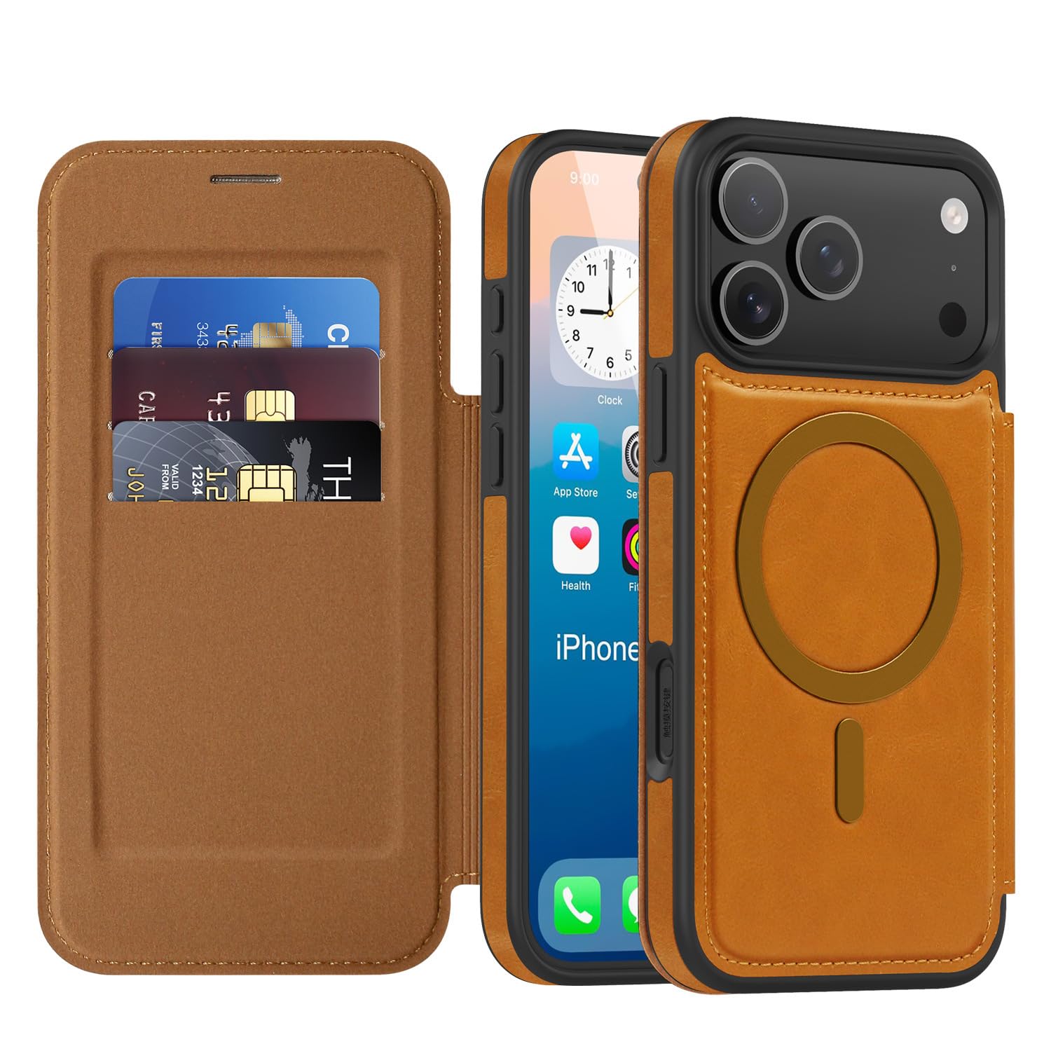 Étui portefeuille iPhone 17 Air orange avec béquille et protection RFID MagSafe - 8