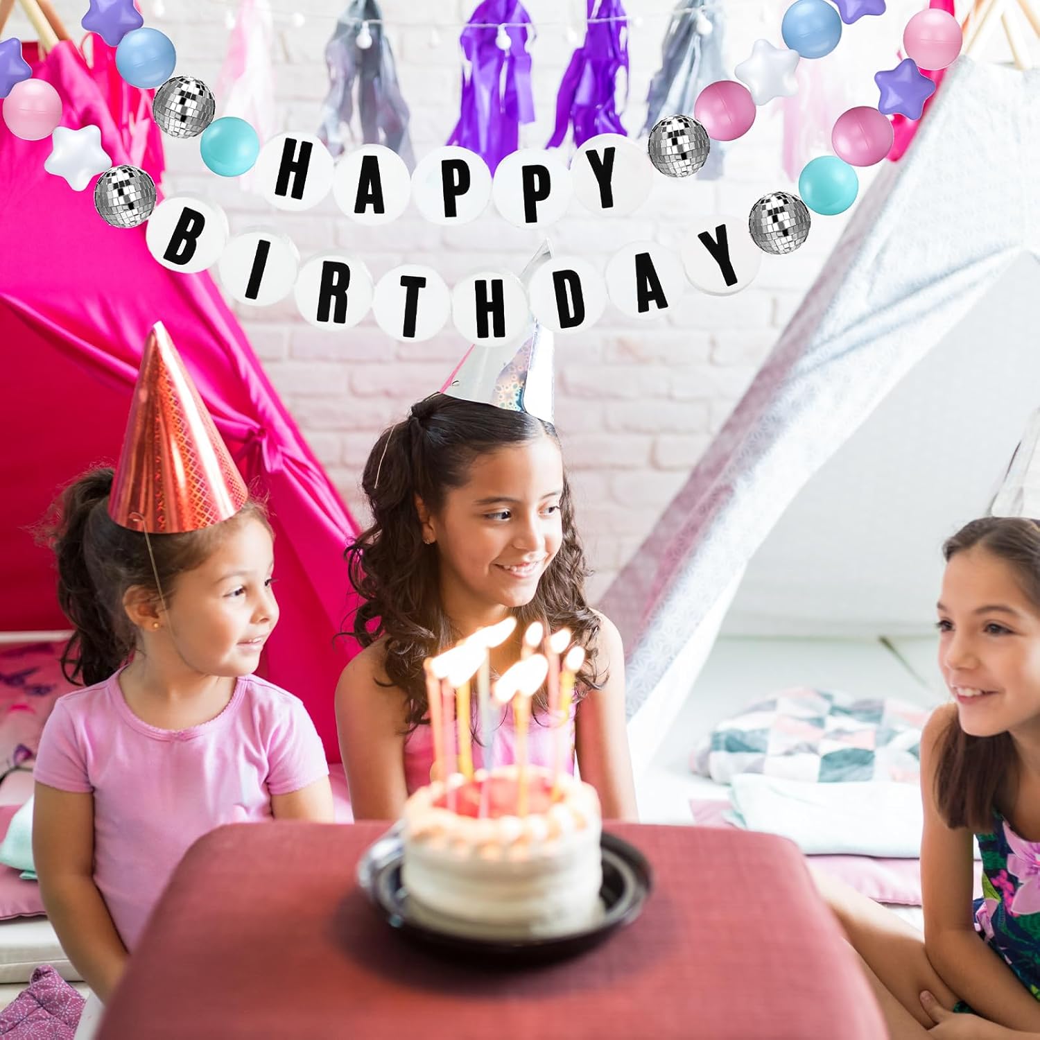 Simgoing Giant Friendship Bracelet Garland Kit DIY Banner with Letter Ball Jumbo in My Birthday Era Decorations for Classroom Kpop Disco Party Supplies Photo Booth Backdrop(Macaron)