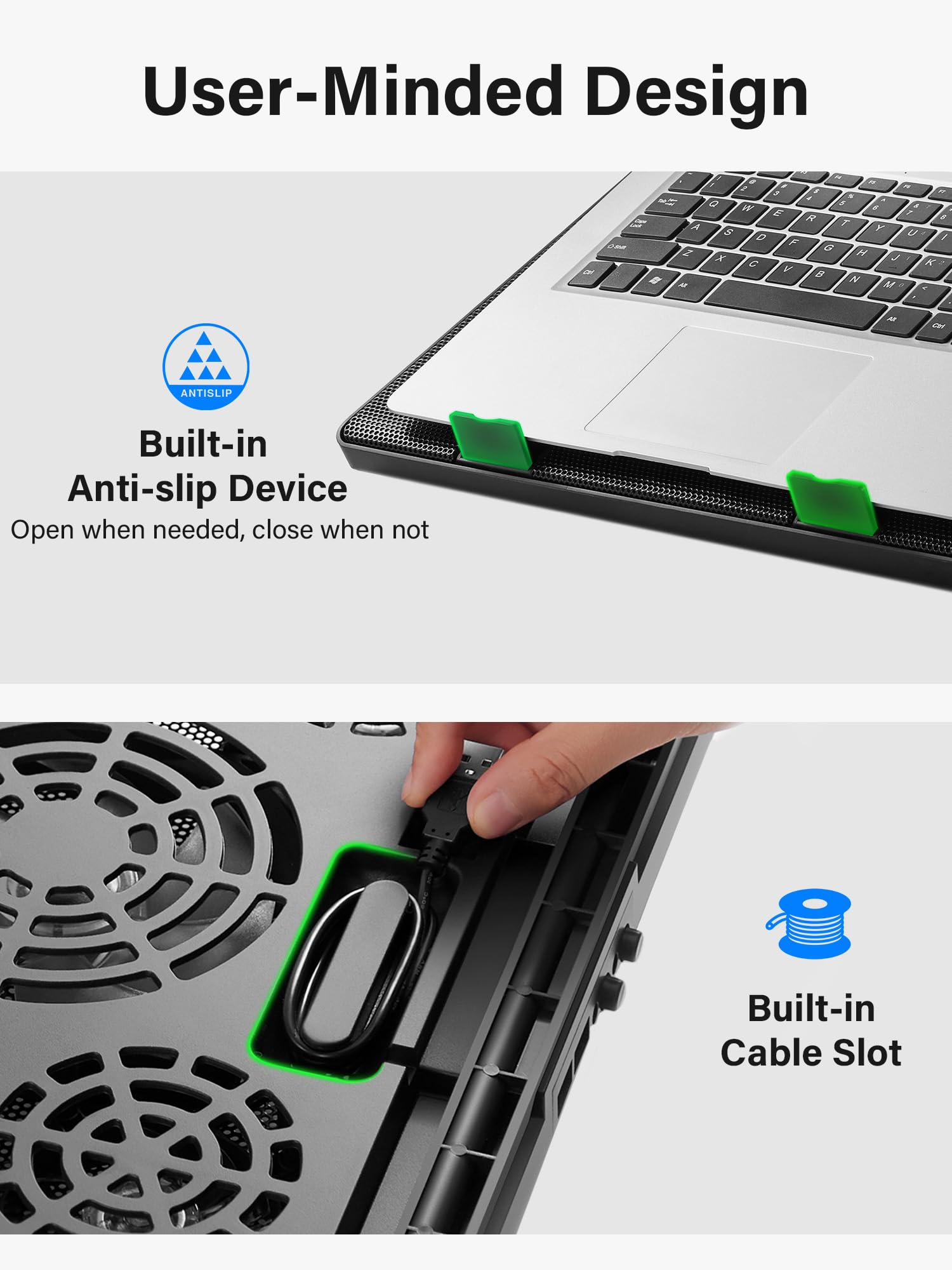Kootek Almohadilla de refrigeración para laptop, enfriador de laptop con 5 ventiladores silenciosos para computadora de 12 a 17 pulgadas, ventilador de computadora portátil para juegos, soporte de