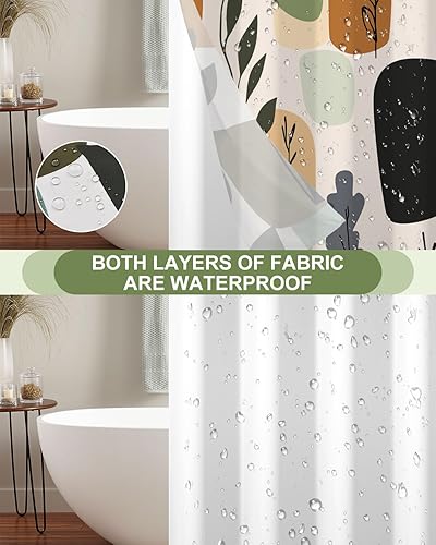 Miniatura 3 de Juego de cortina de ducha bohemia sin ganchos y forro a presión, cortinas de ducha impermeables de doble capa con parte superior transparente,