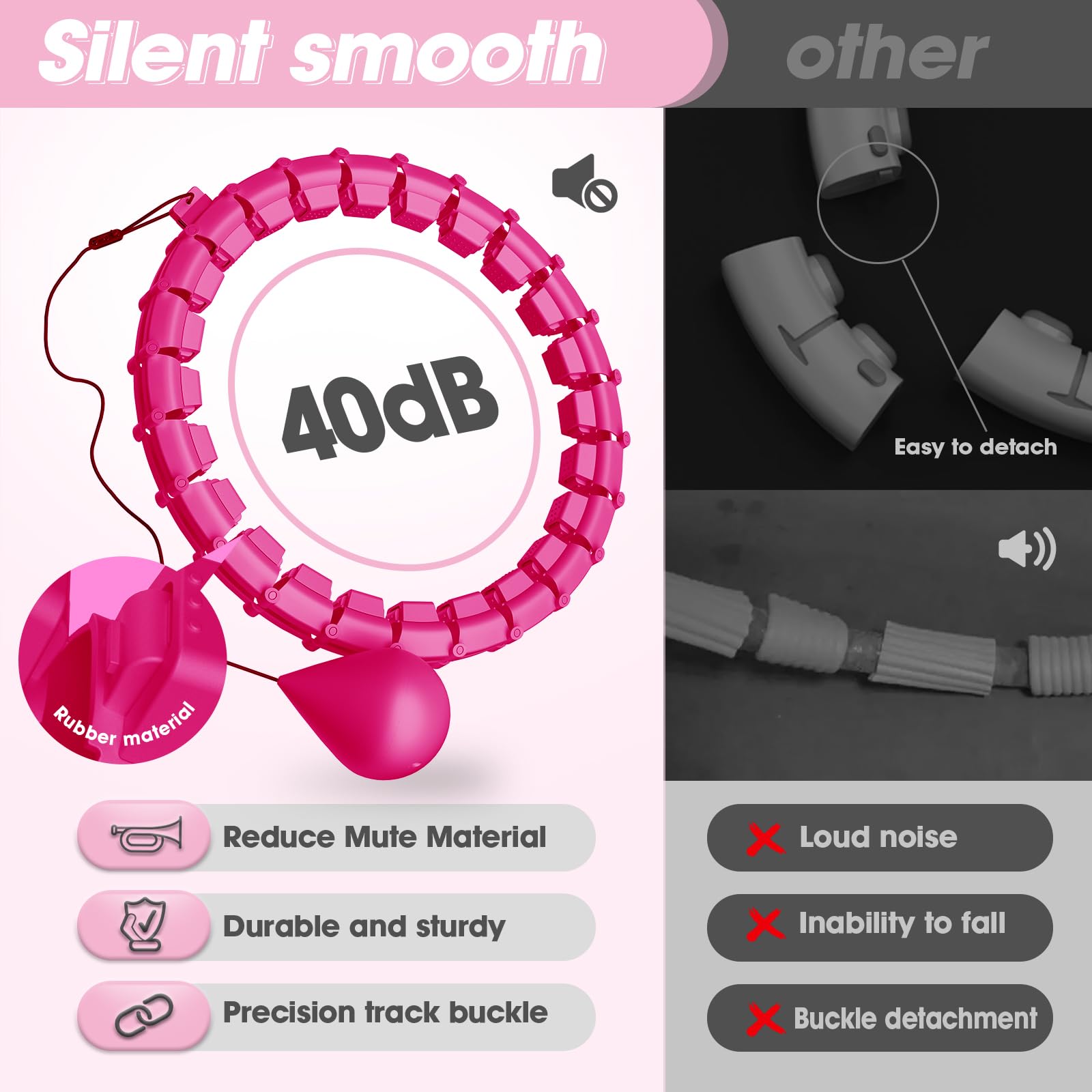Smart Hoop Cerceau pour adulte avec boule de poids, ultra silencieux, pour perdre du poids, avec 32 segments amovibles, cerceau pour perdre du poids, tour de taille maximale 165 cm (rouge)