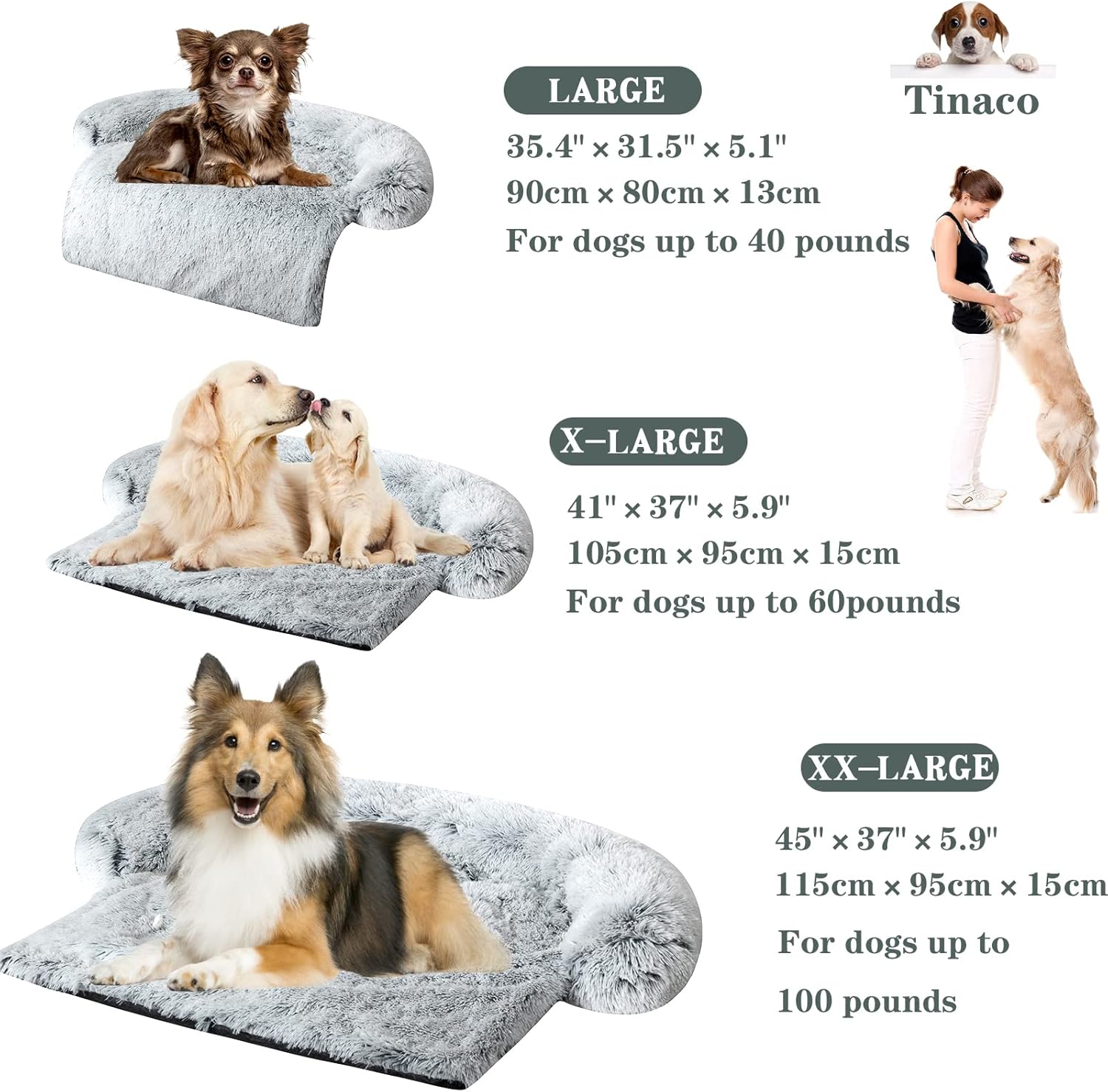 Tinaco Luxurious Calming Dogs/Cats Bed Mats, Washable Removable Couch Cover, Plush Long Fur Mat for Pets, Waterproof Lining, Perfect for Small, Medium and Large Dogs and Cats (Gradient Gray, L) : Pet Supplies