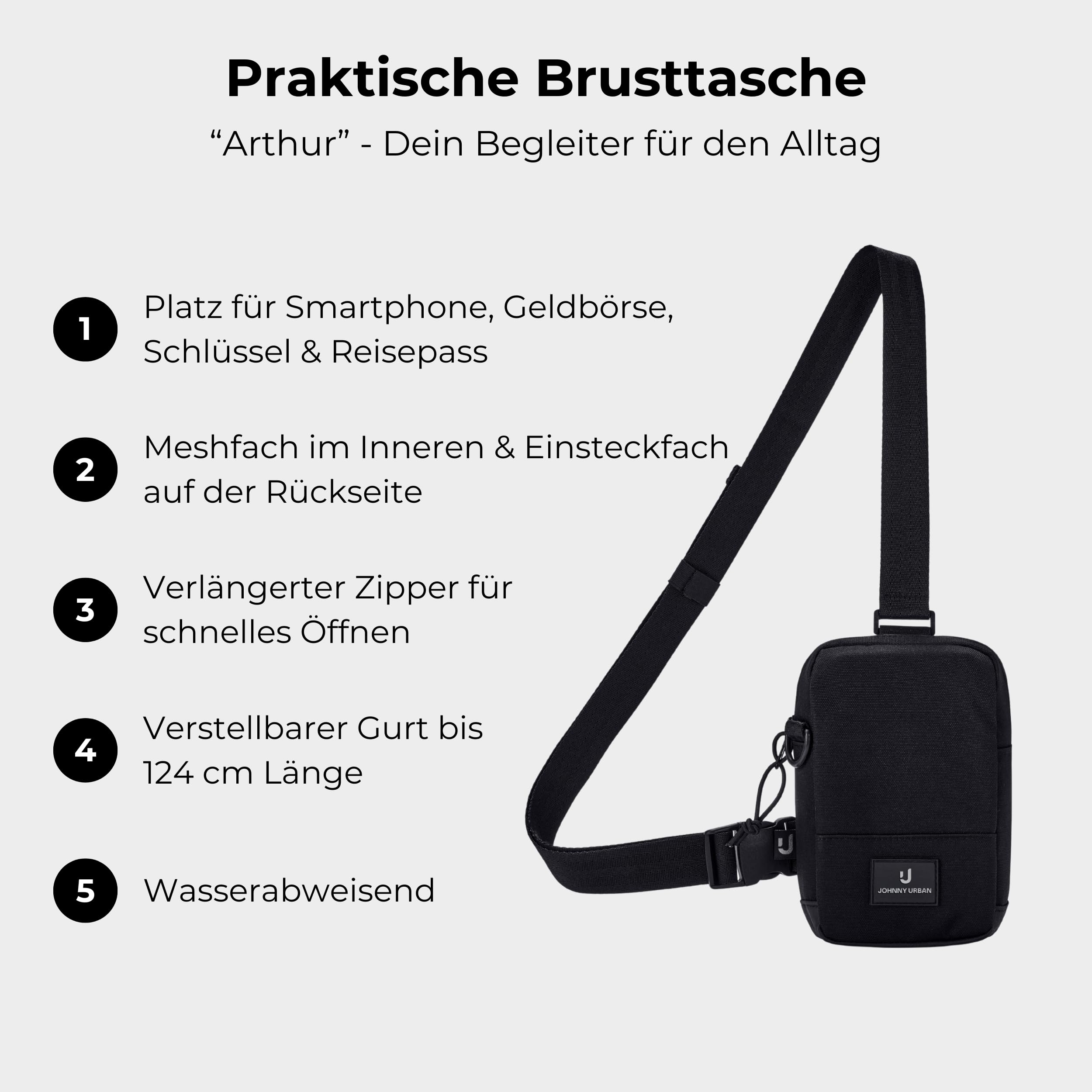 Johnny Urban Brusttasche Herren & Damen - Arthur - Sling Bag mit verstellbarem Gurt für Freizeit, Festival, Urlaub - Umhängetasche mit Platz für Handy, Schlüssel, Geldbörse