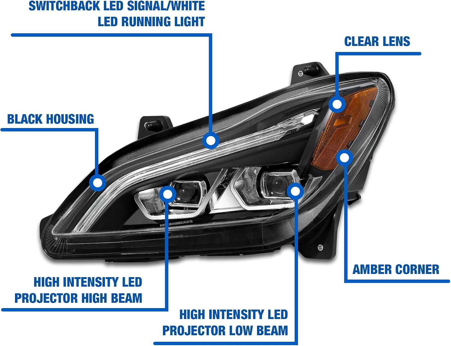 KOZAK Full LED Headlight Assembly Black Housing Compatible with Kenworth T680 Next Gen 2022 2023+, Left Driver Side, Includes Logo, 2x 22 Windshield Wipers, and Reflective Vest