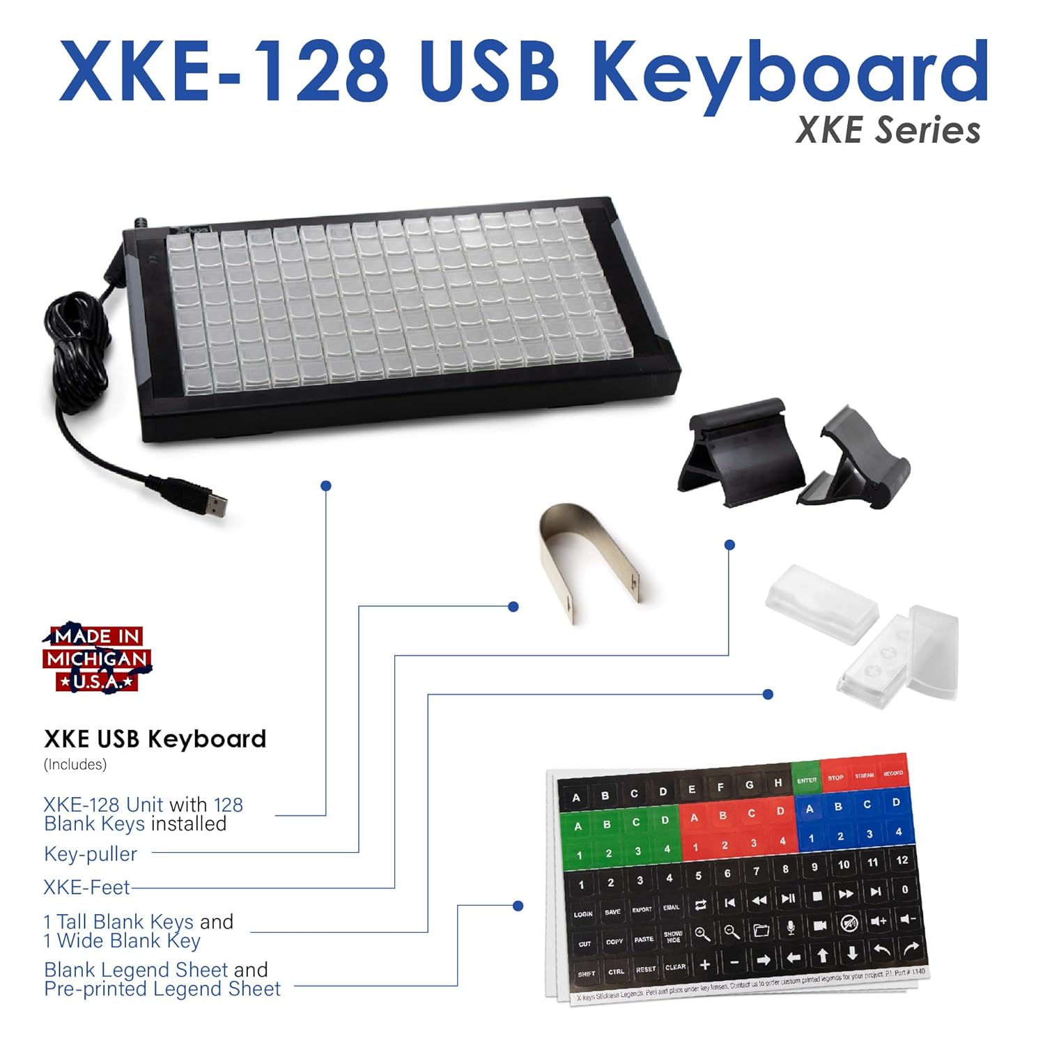 X-keys Programmable Keypads and Keyboards (128 Keys, XKE-128) Made in USA