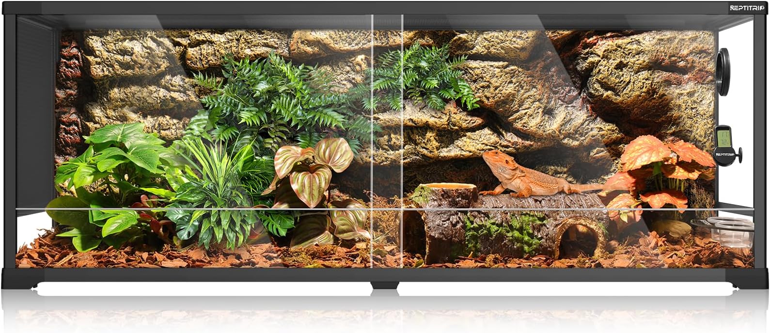 60 Gallon Reptile Tank, Aluminum Alloy Reptile Terrarium 48"x18"x18", Stackable Bearded Dragon Tank, Snake Enclosure with Tempered Glass, Wheel Mountable