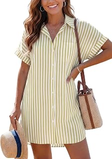 Yonique Women Swimsuit Coverup Shirt - Button Down Bathing Suit Cover Ups Striped Beach Dress 2026