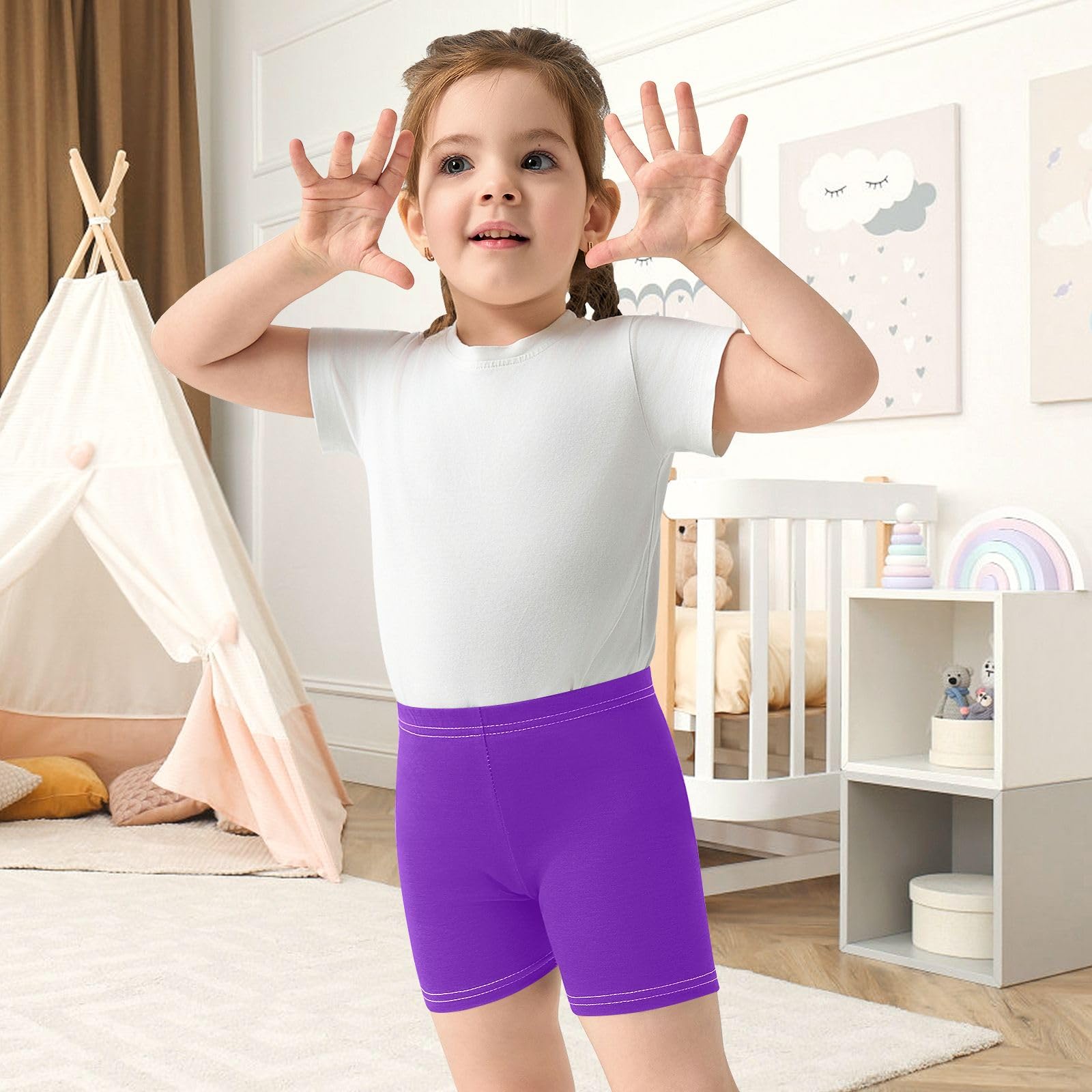 Pantalones cortos de algodón para niñas ciclismo baile morado