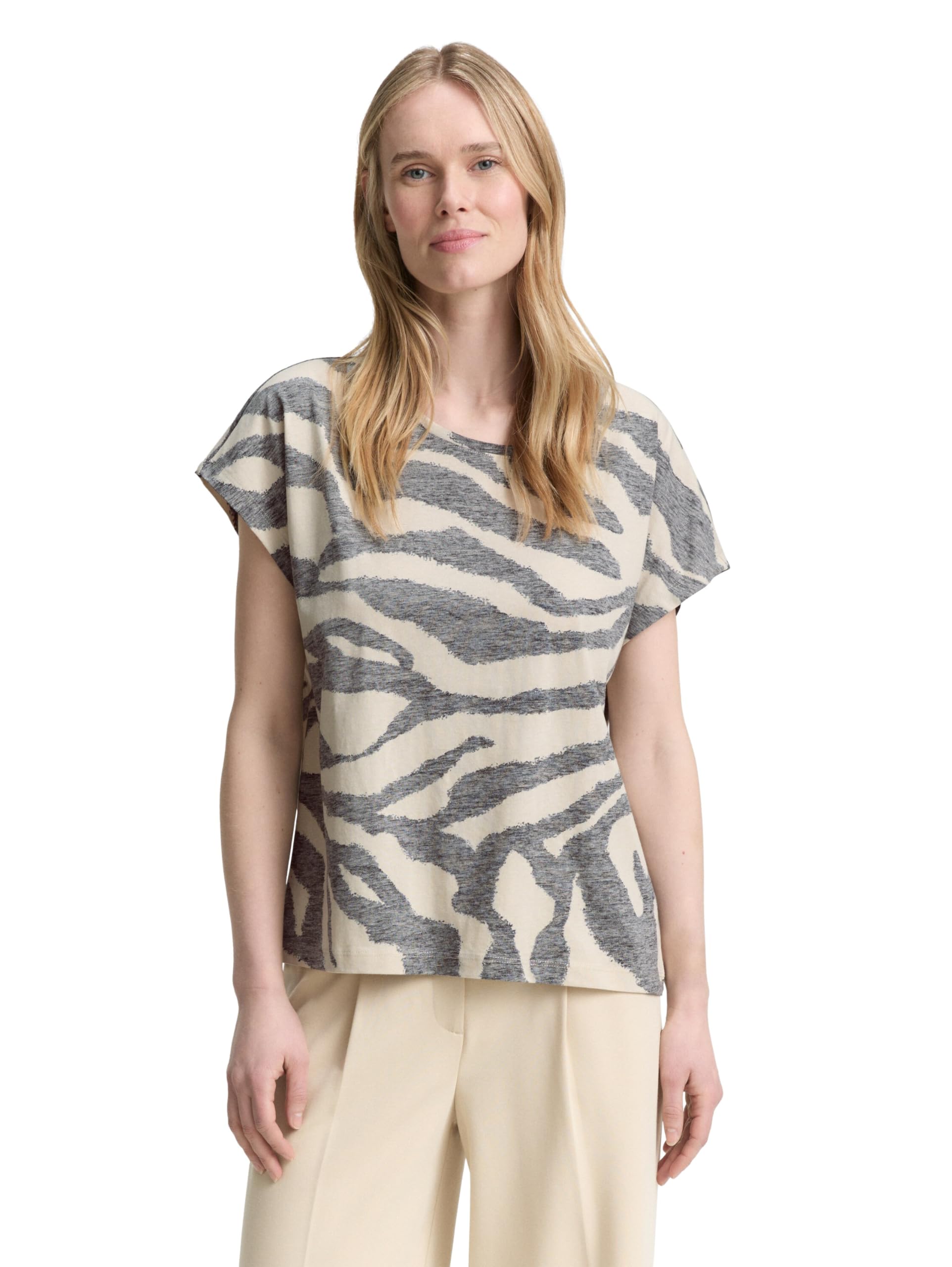 TOM TAILOR Women's T-Shirt, 38146 - Inside Printed Beige Zebra, XXS