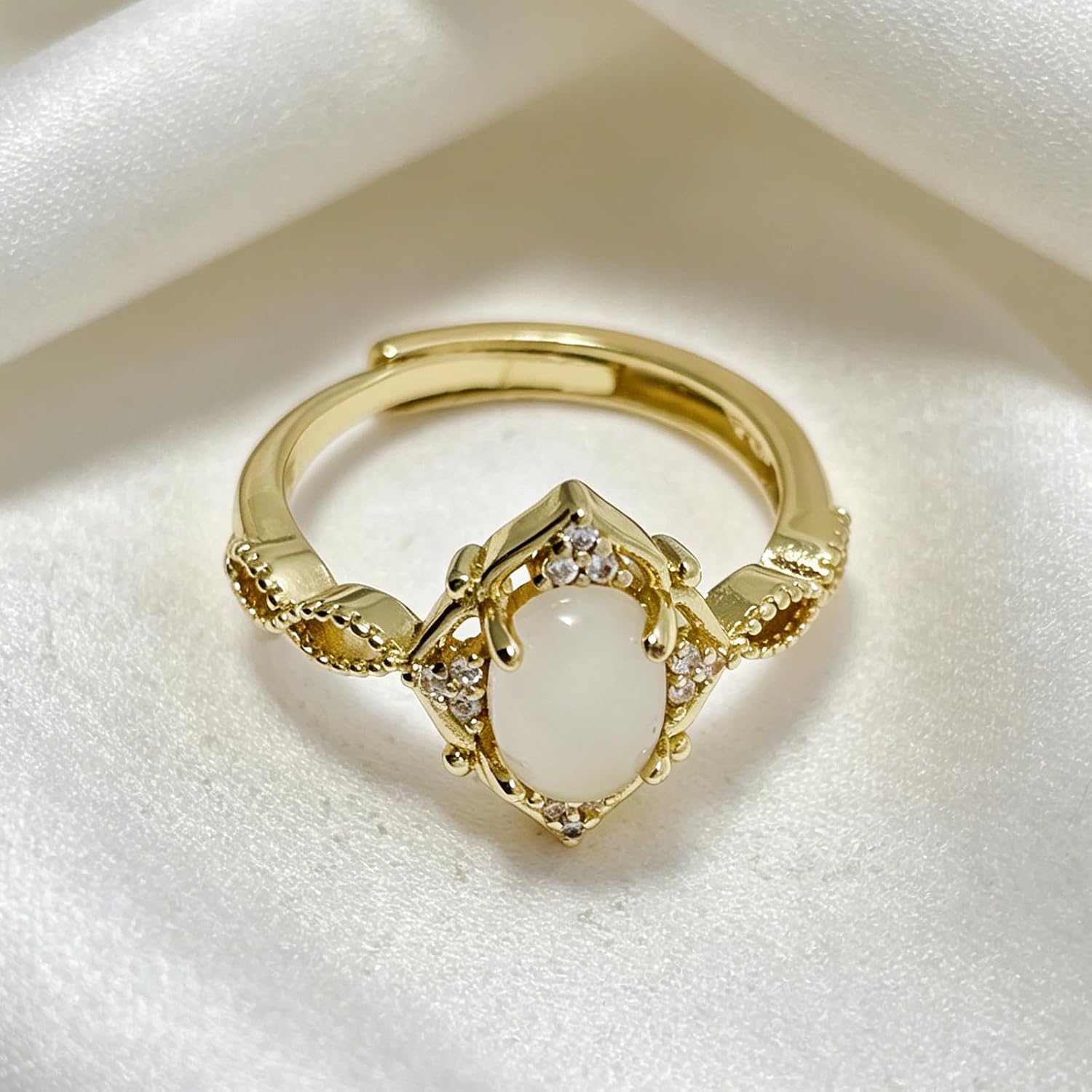 Moonstone Rings for Women Gold Plated Moon Stone Statement Ring
