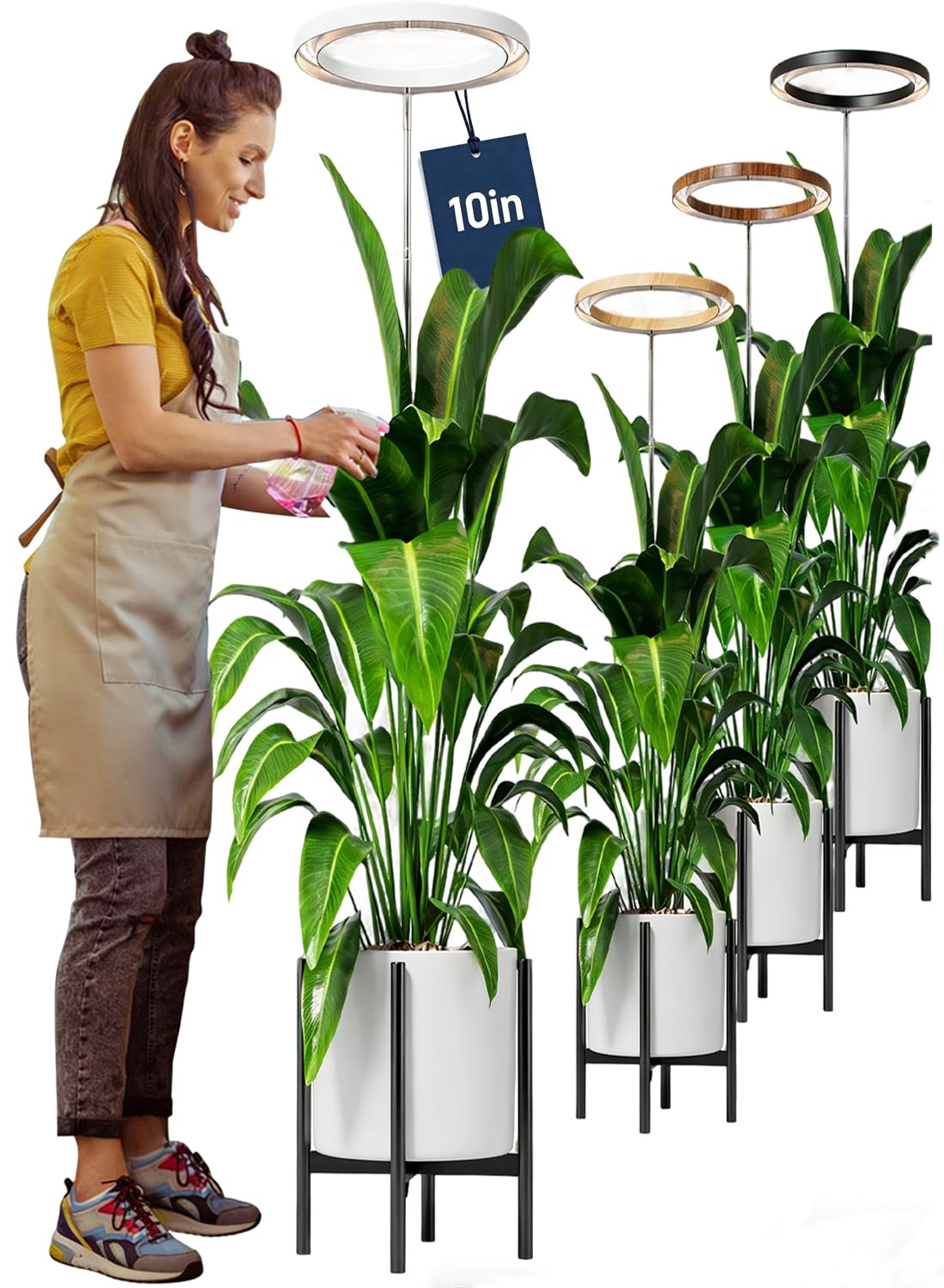 10" Grow Lights for Indoor Plants Full Spectrum, 160 LEDs Large Plant Light for Indoor Plants, Height Adjustable 11"-65" Growing Lamp with Auto On/Off Timer 3/9/12H, 9 Dimmable Brightness,White