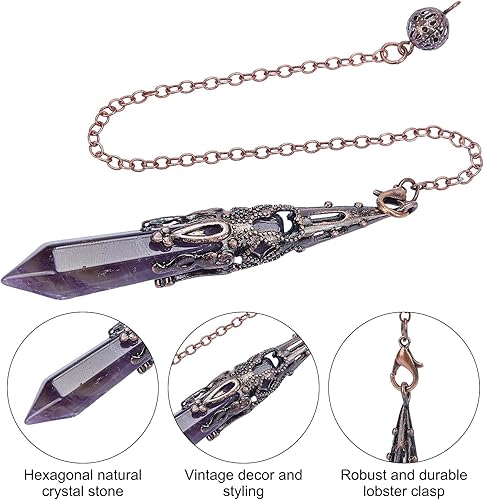 Miniatura 10 de PLIGREAT Collar de péndulo de metal de bronce para radiestesia, péndulo de punto espiritual para la curación de adivinación, Wicca, equilibrio,