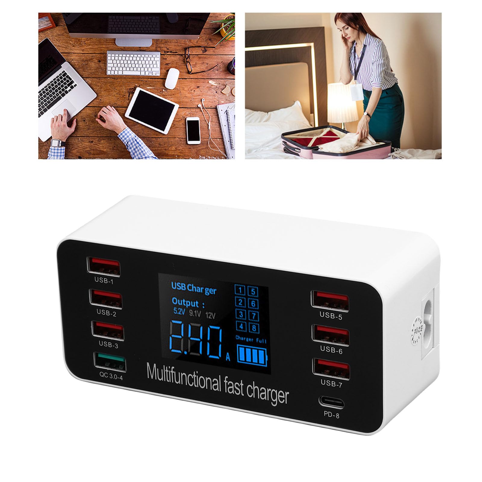 Brrnoo Hub Caricabatterie USB C da 60 W, Stazione di Ricarica Rapida Portatile con di Protezione Multipla per Laptop e Ufficio Domestico (Spina europea)