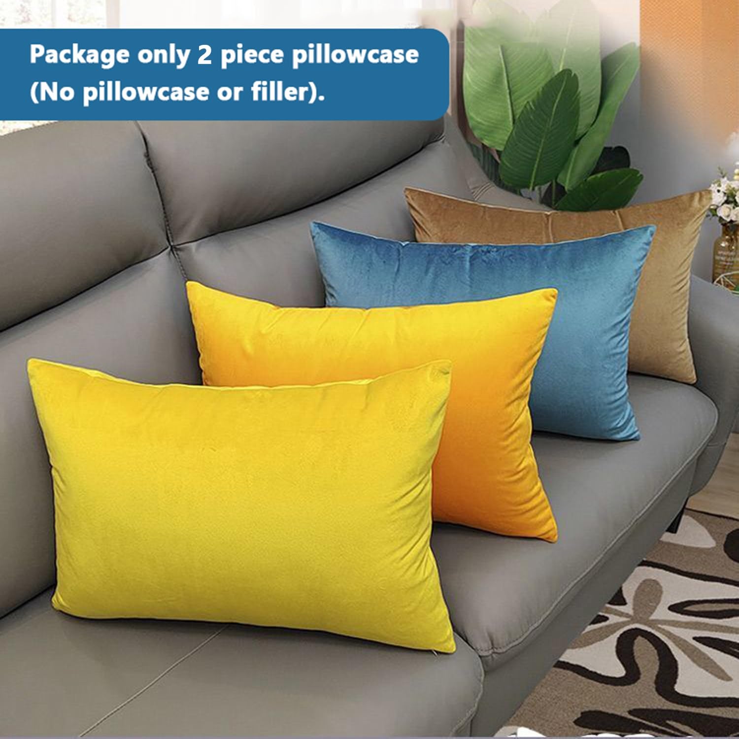 Kordsamt Kissenbezug 2er Set 40x60 Cm – Dekokissenbezug Aus Samt, Mit Reißverschluss, Für Sofa & Wohnzimmer, Farbe Gelb