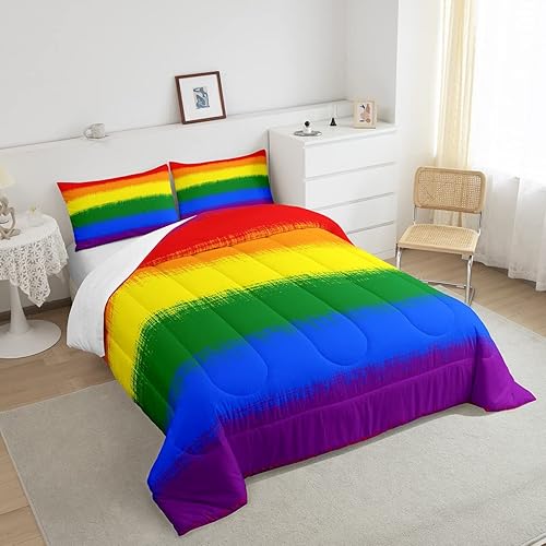 Miniatura 4 de Feelyou Juego de ropa de cama arcoíris colorido para niños y niñas, edredón multicolor ultra suave, 1 juego de edredón con 2 fundas de almohada,