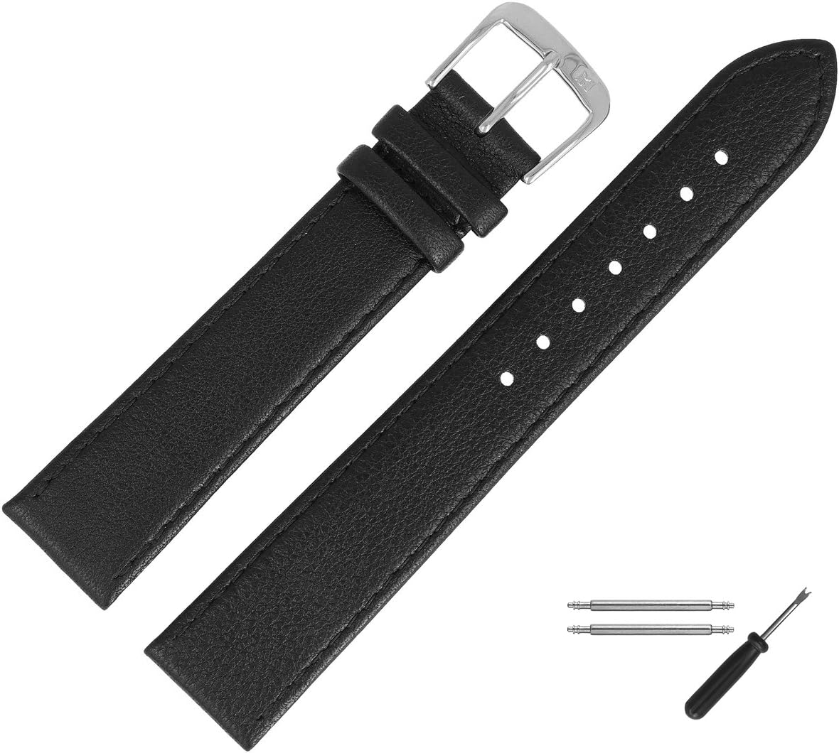 Marburger Watch Strap, 20 mm, Black Leather - Watch strap Set 7592010000120
