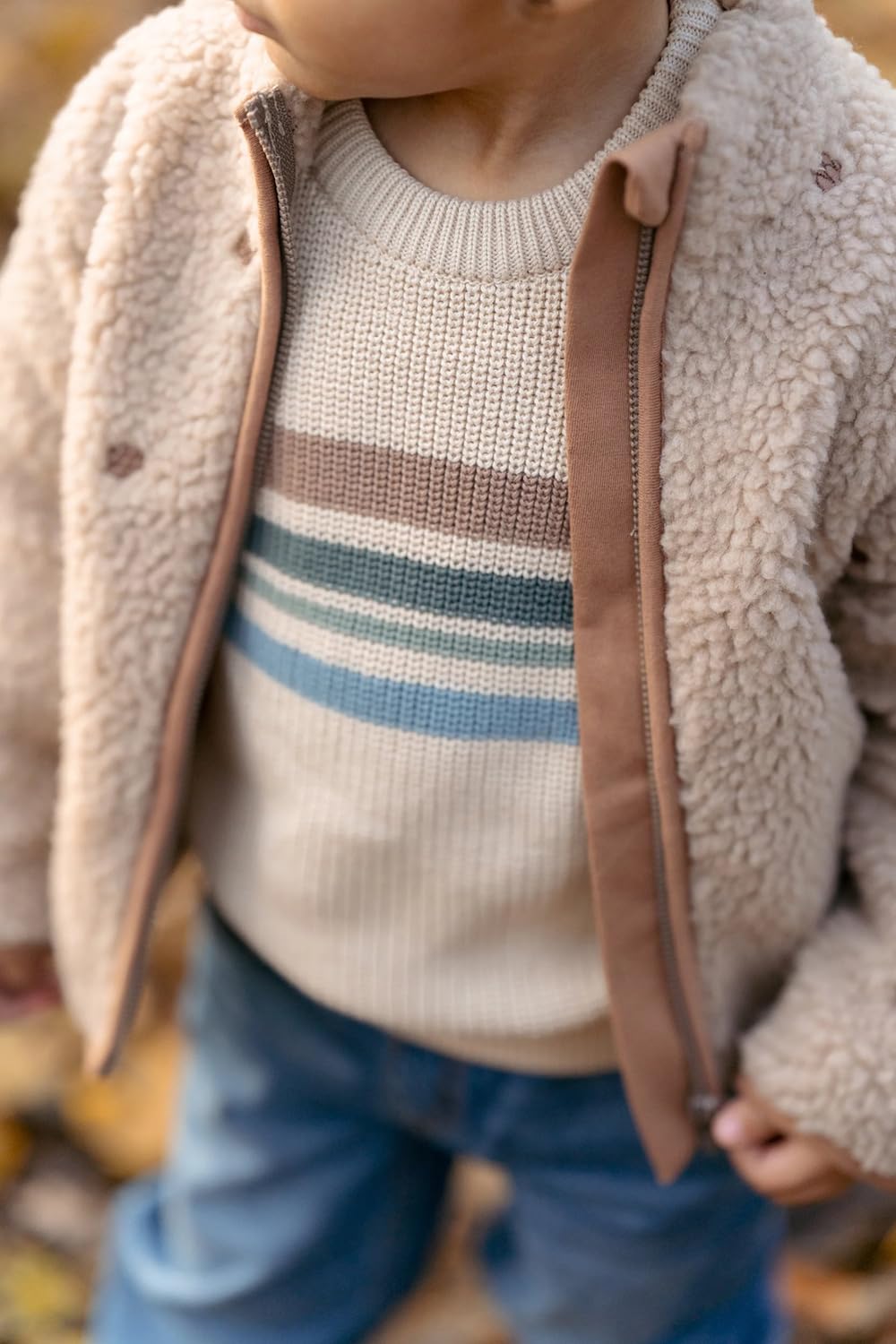 Little Dutch Teddyjacke Winterjacke Teddy Jacke mit gestickten Tannenzapfen - für Baby Jungen - mit Reißverschluss - Forest Friends - taupe (Gr. 74)