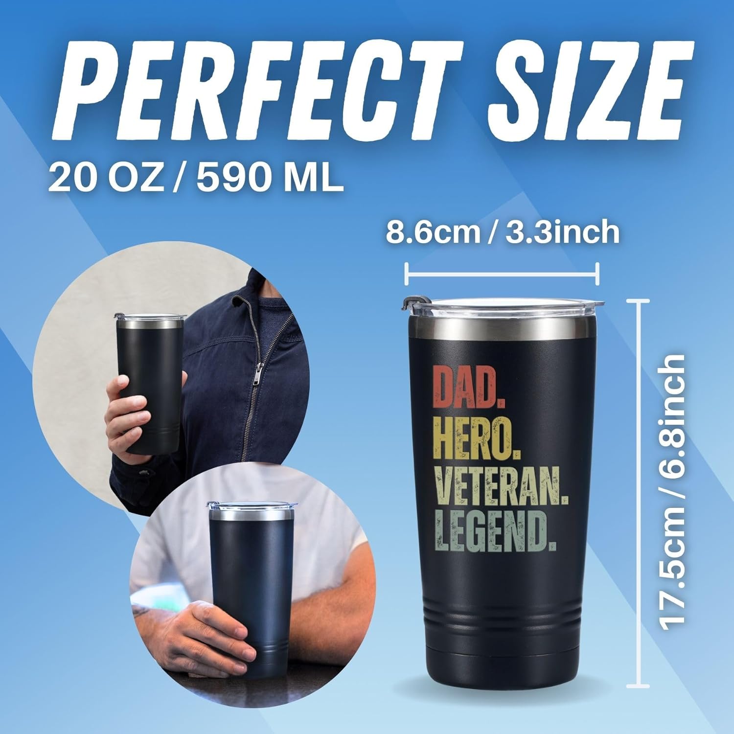 Onebttl Veteran Day Gifts for Dad, Tumbler Travel Coffee Mug, for Father's Day, from Daughter, Son, Wife, Stainless Steel Insulated 590ml/20oz - Image 6