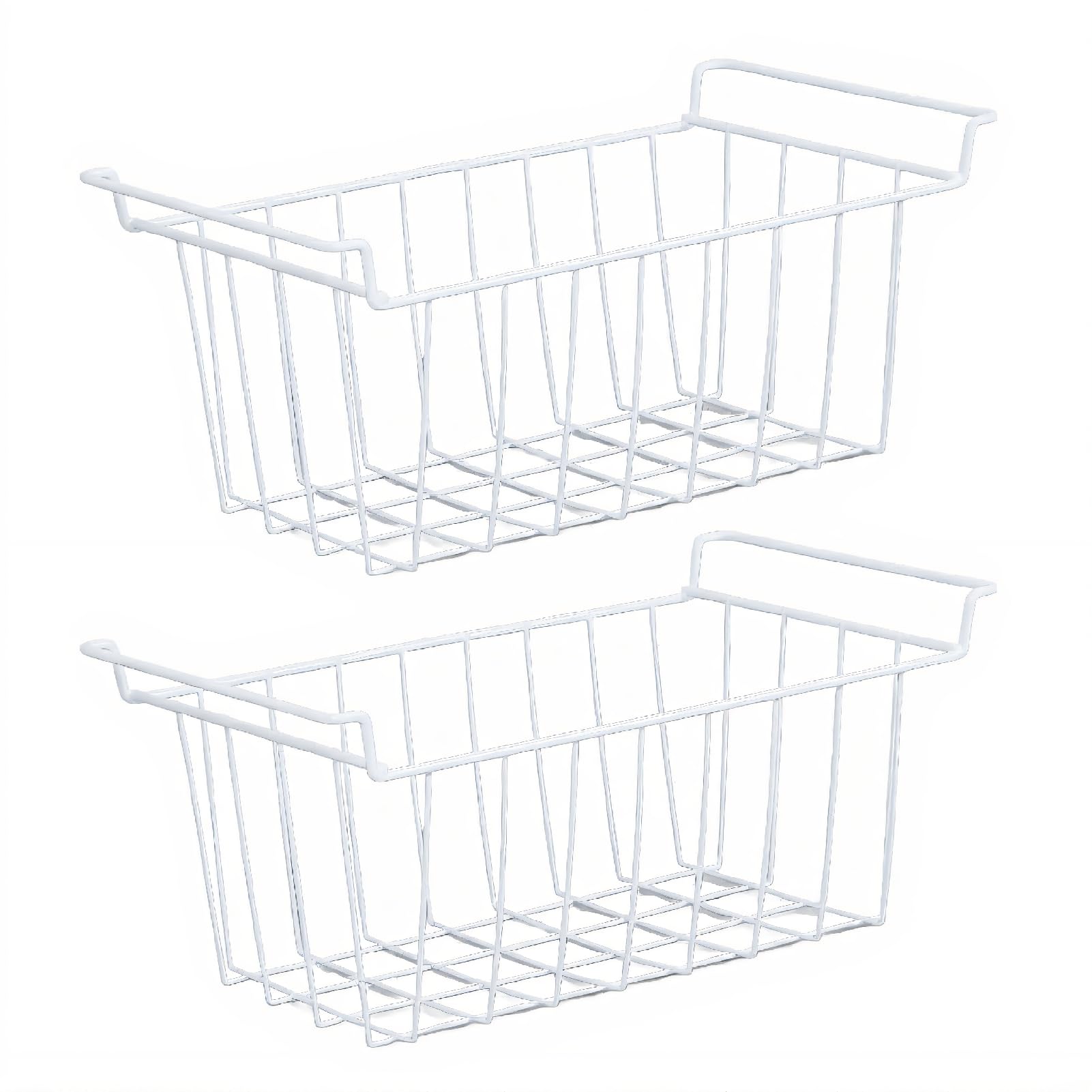Tonysa 2 Cubos Organizadores para Congelador, Cestas de Almacenamiento para Cestas de Refrigerador, Cestas de Alambre de Metal con Asas para Congelador Vertical (49,5x24,5x20