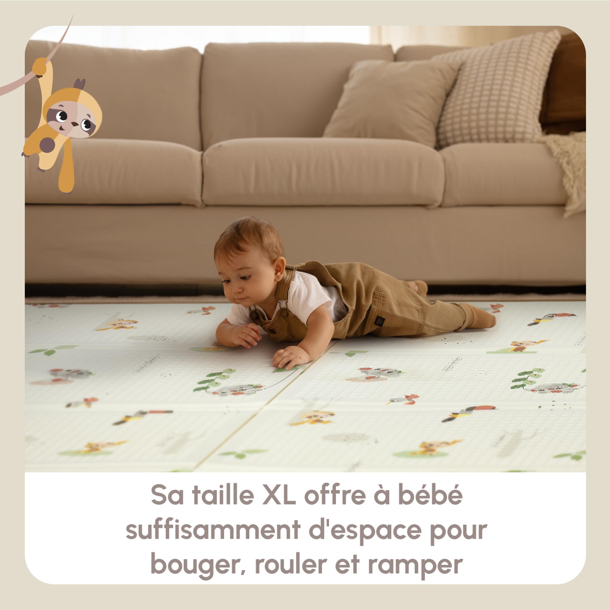 Tiny Love XL Tapis D'éveil Pliable en Mousse, Tapis D'éveil Bébé, 0+ mois, Double-face, Tapis Bébé Pliable & Léger, 150 x 150 cm, Doux & Épais (1 cm), Résistant à L'eau, Facile à Nettoyer, Boho Chic