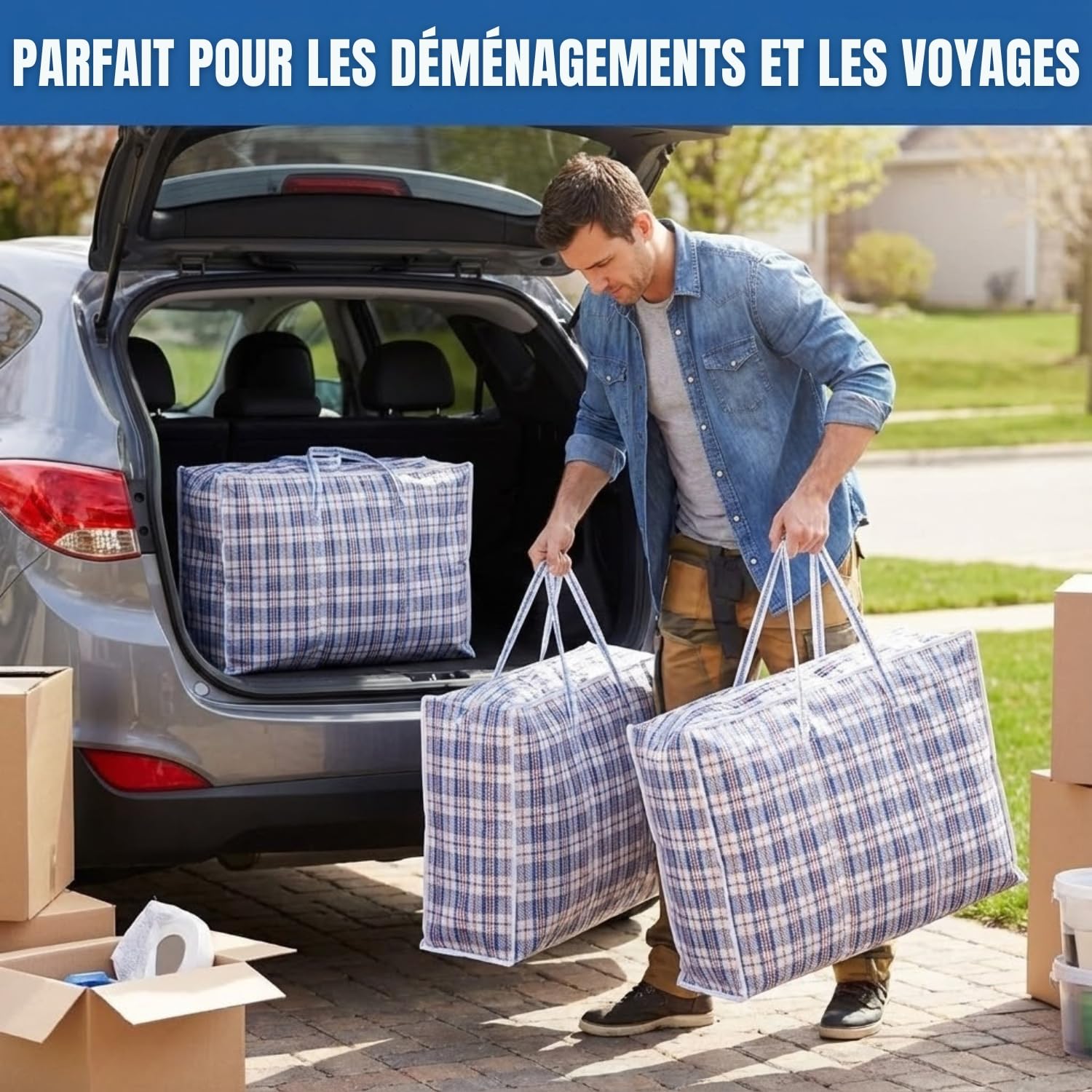 Lot de Grand Sac de Rangement, sac de Vêtements, sac de Déménagement ou de voyage (Unique, 12, Sacs)
