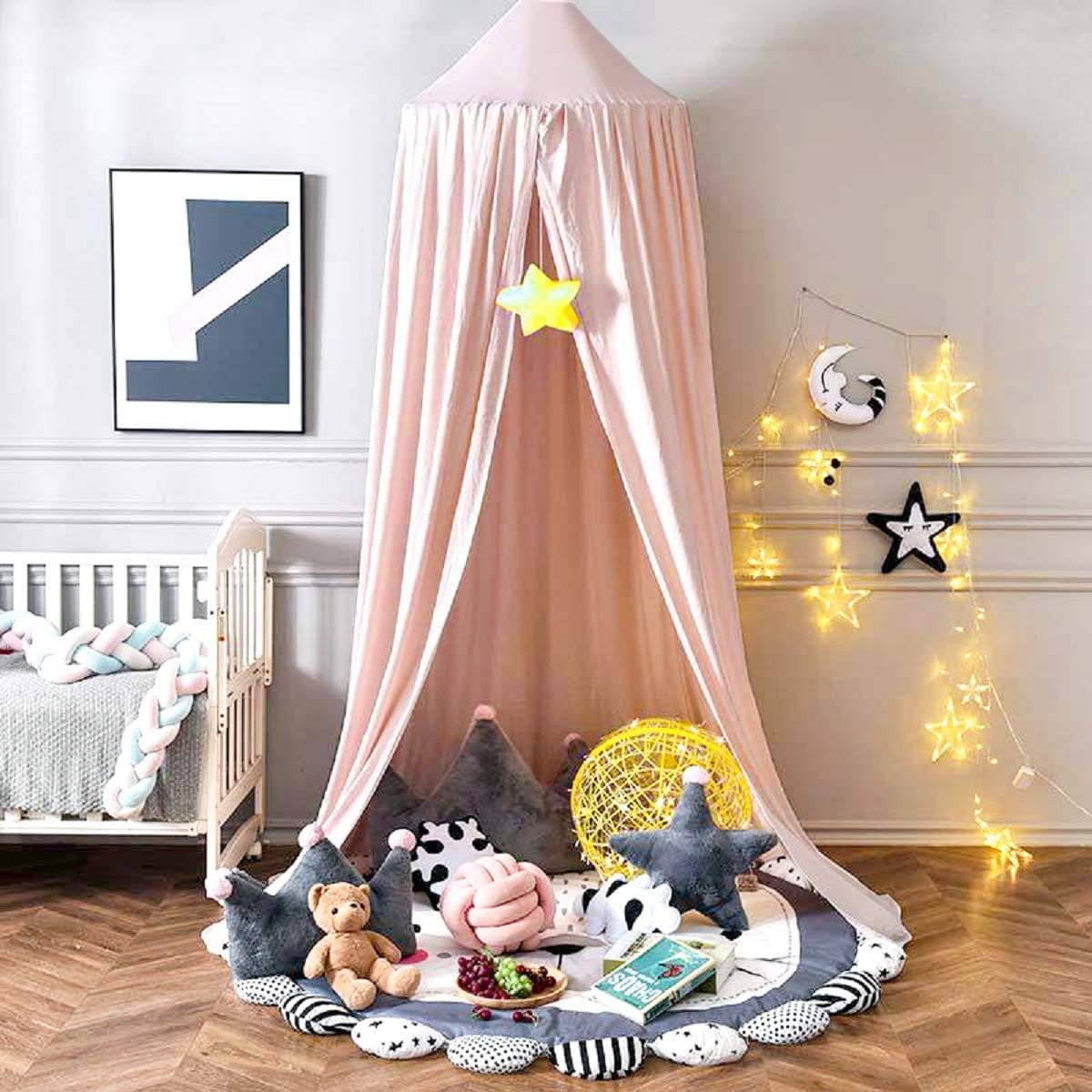 Kertnic Decor Canopy for Kids Bed, Soft Smooth Playing Tent Canopy Girls Room Decoration Princess Castle, Dreamy Mosquito Net Bedding, Children Reading Nook Canopies in Home (Pink) : Home & Kitchen