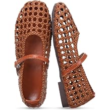 Women Woven Ballet Flat Dressy Mesh Ballerina Flat Comfortable Mary Jane Shoes Buckle Strap Square Toe Slip on Shoes